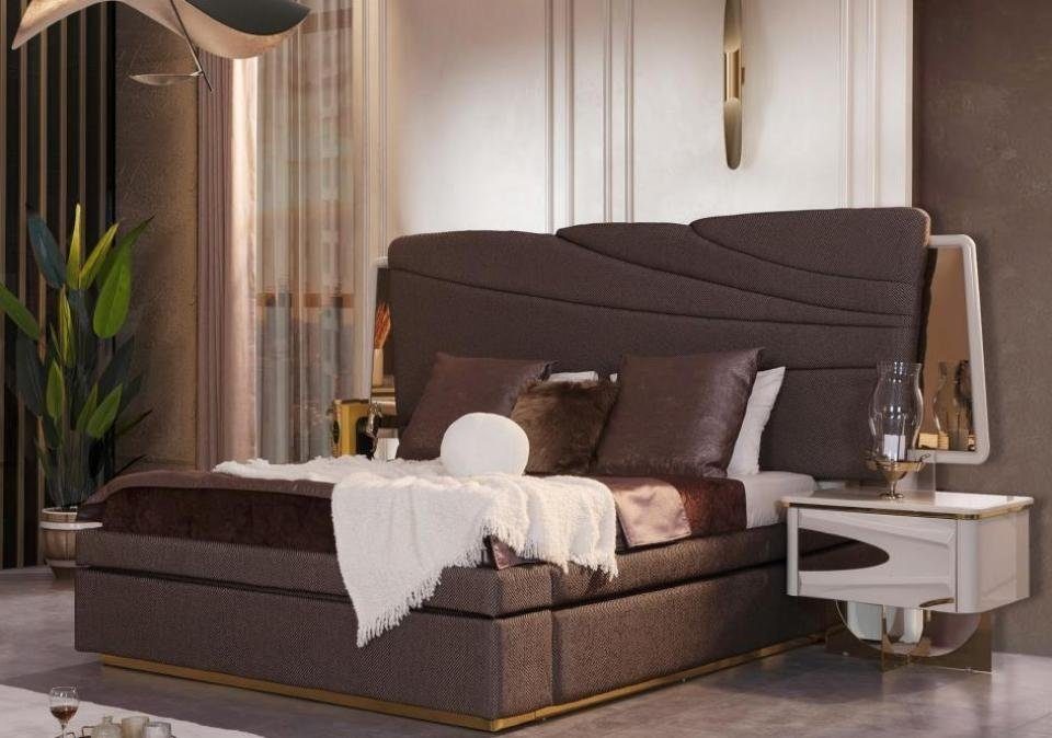 4tlg Doppelbett Modern Luxus Garnitur Schlafzimmer-Set, JVmoebel (Bett/2x Nachttische/Kleiderschrank), Schlafzimmer Bett Set Grau