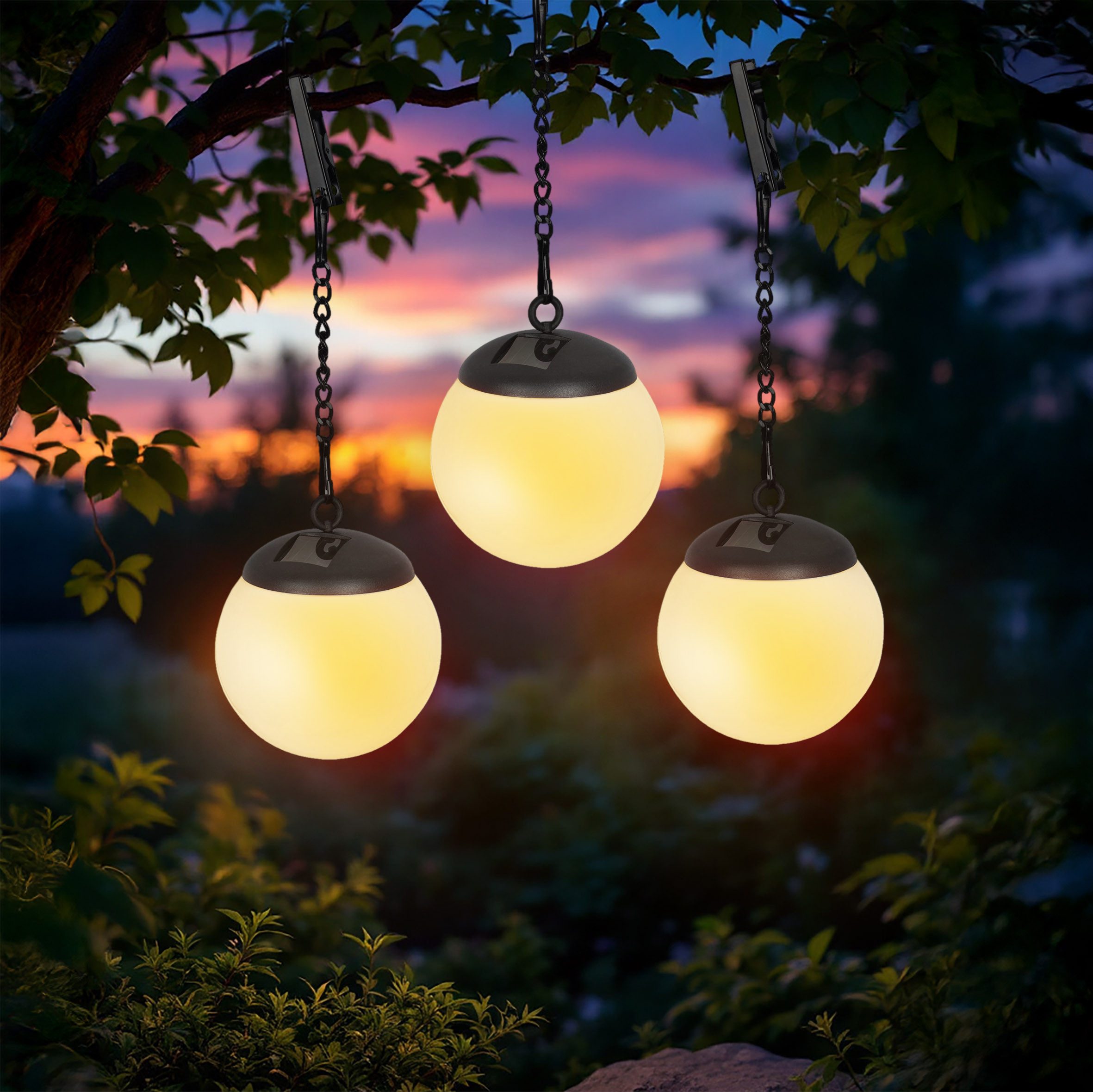 Spetebo LED Solarleuchte Leuchtkugel weiß zum Hängen 29 x 10 cm, 3er Set, L günstig online kaufen