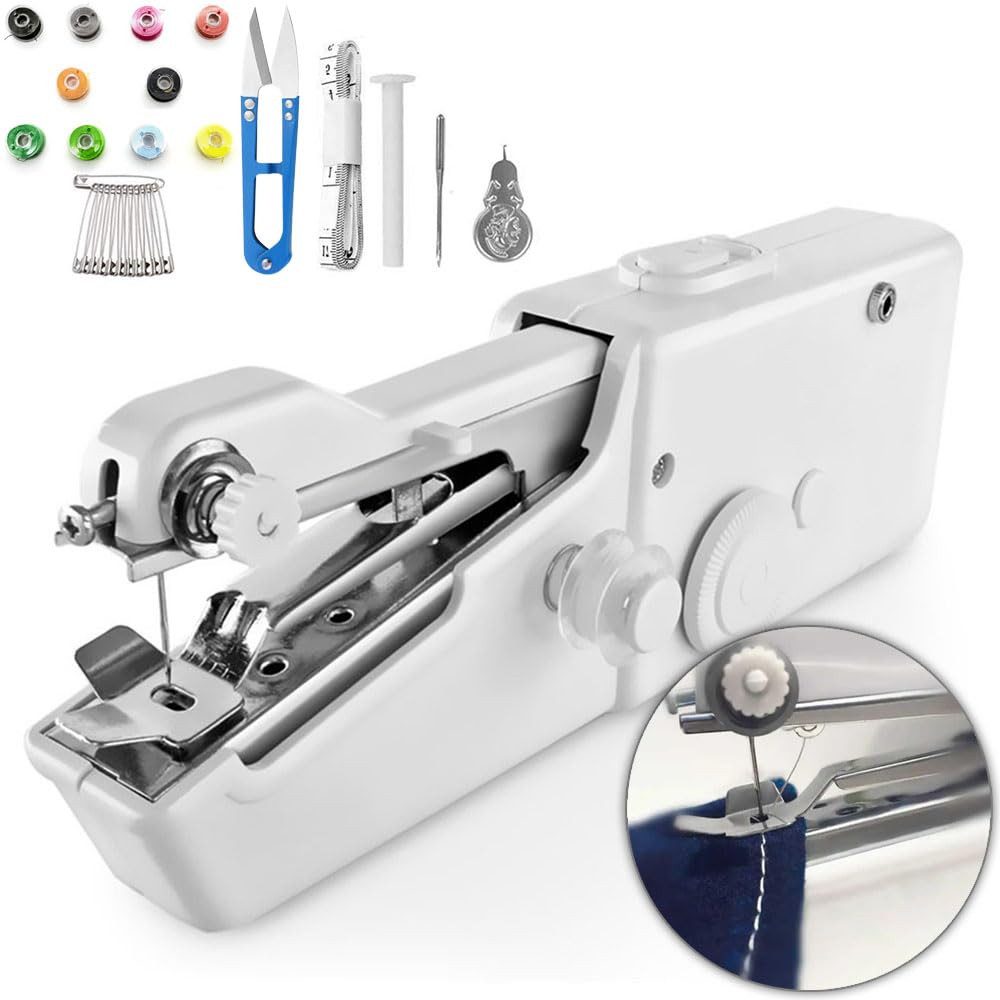 RWEUOQ Nähmaschine Elektrische Mini Nähmaschine 32-teiliges Set Handnähmaschine,Tragbar, benutzerfreundlich,flexibel,komplett ausgestattet,bis 1,8mm geeignet