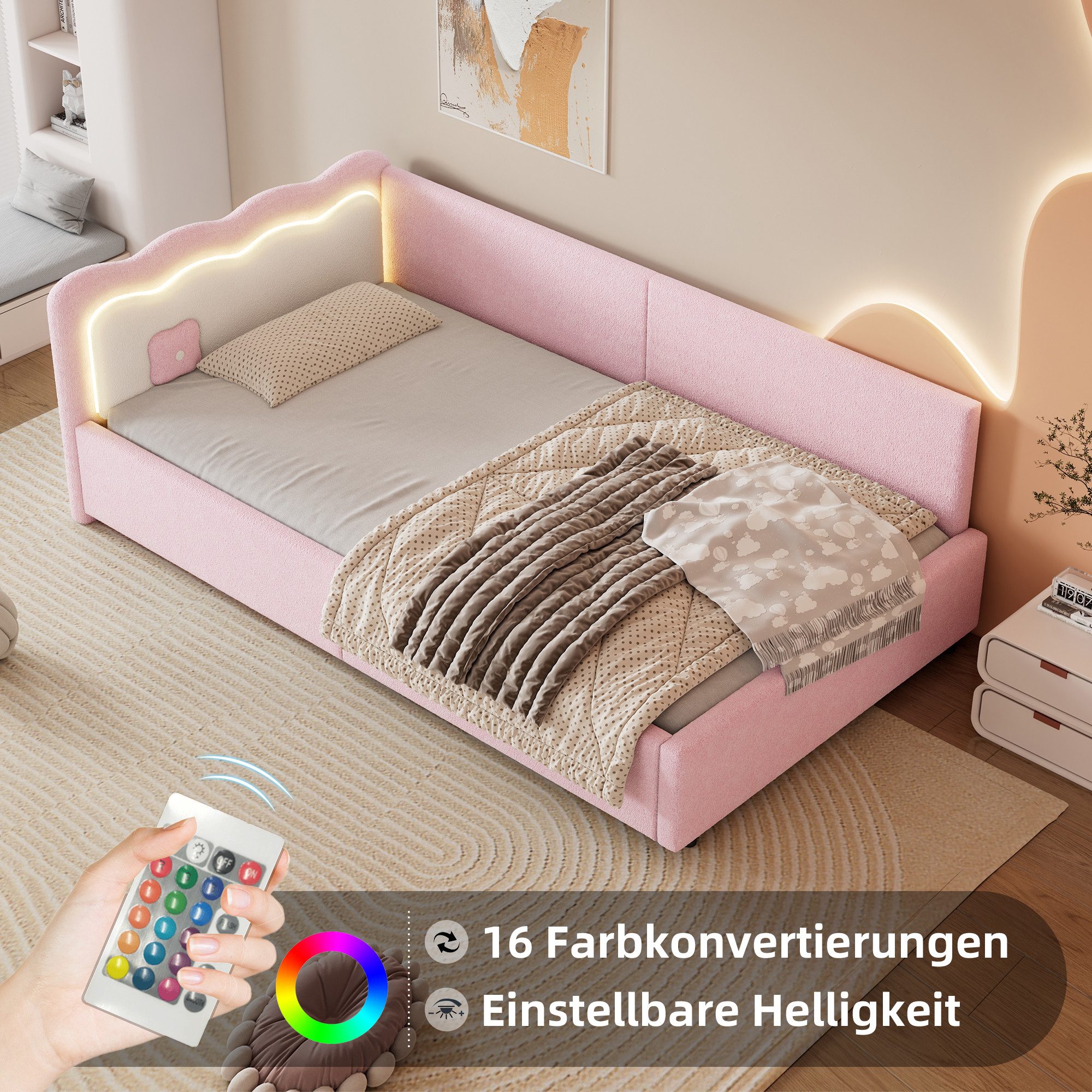 STILVORA Schlafsofa mit bettfunktion,Polsterbett 90×200 ohne/mit matratze,Bett mit LED, Funktionsbett mit LED-Umgebungslicht, inkl. Lattenrost - Stilvolles Tagesbett, mit Matratze 90x200 cm