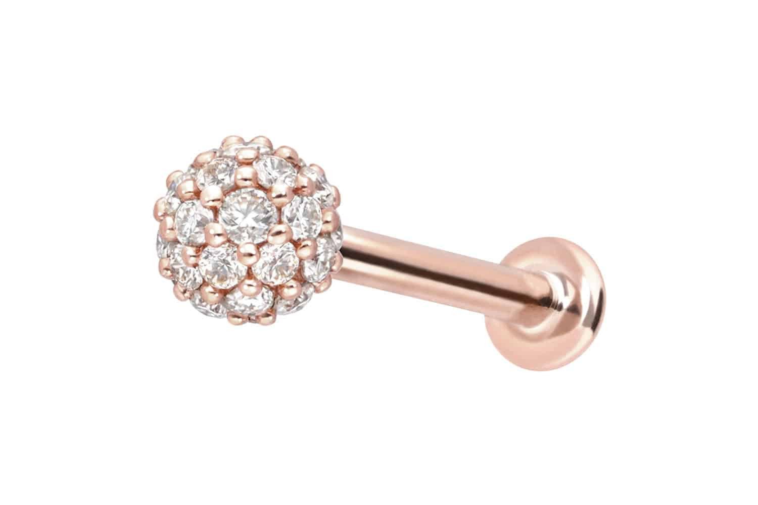 Piercing-Set 14 Karat Gold Labret mit Innengewinde MULTI-MOISSANIT