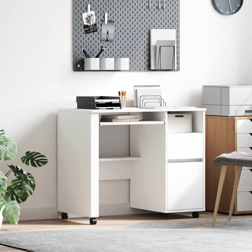 vidaXL Schreibtisch Tisch mit Rädern Weiß Holzwerkstoff 91 x 50 x 77 cm (1-St)