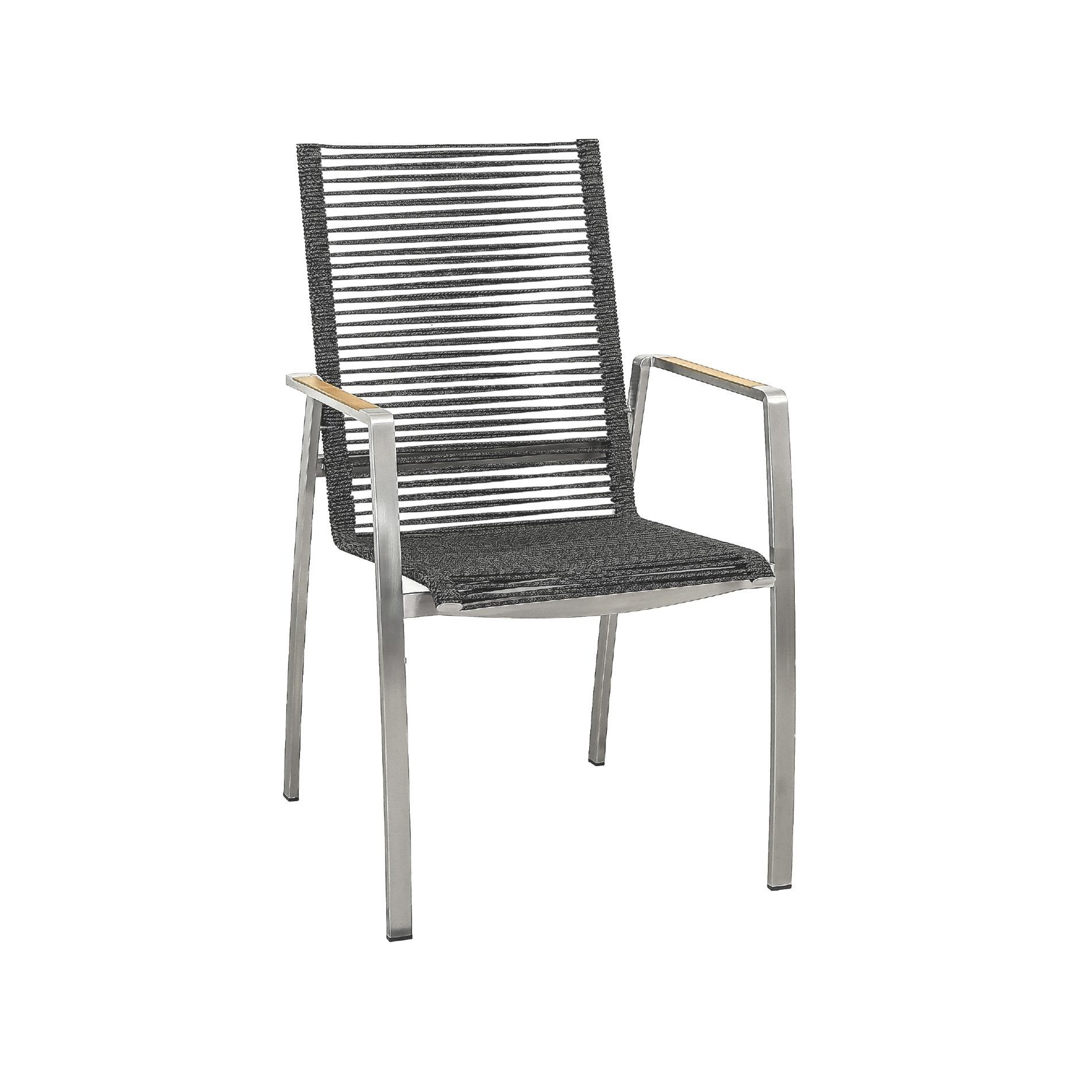 CASA DOMA Gartenstuhl Mineo (Teak-Armlehnen, stapelbar und outdoorgeeignet, 1 St), mit Edelstahlgestell, luftdurchlässige Rope-Bespannung