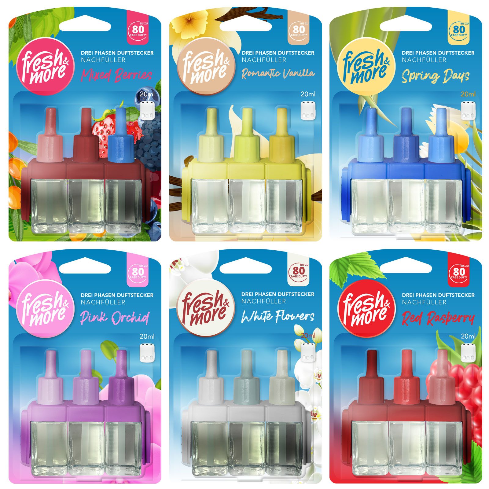 fresh & more Raumduft 3-Phasen (Nachfüllflakons, 6-St., Kompatibel Mit 3Volution Duftstecker)