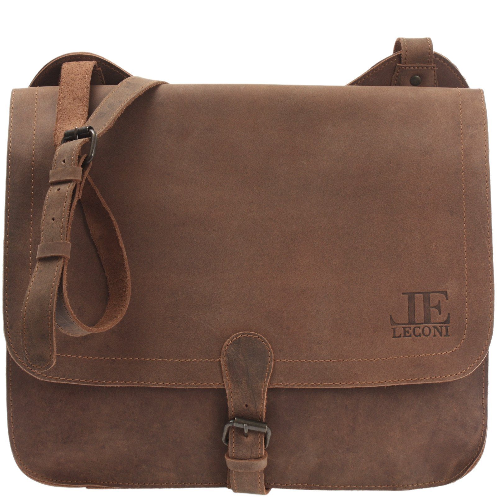 LECONI Aktentasche Messenger Bag Arbeitstasche DIN A4 Damen Herren Echt Leder LE3020