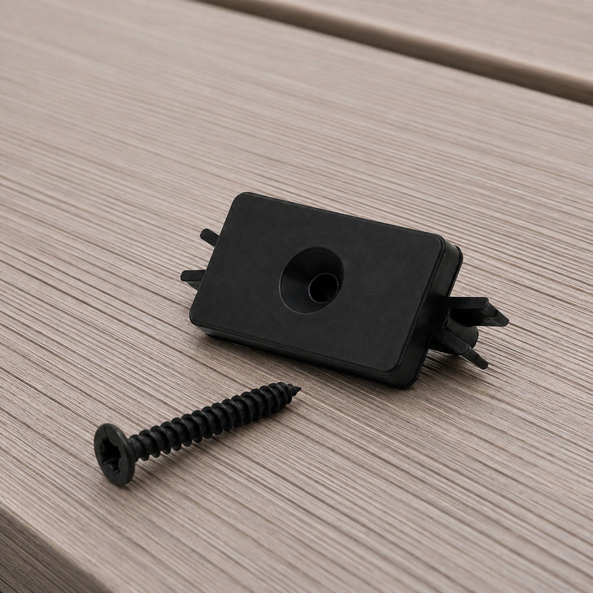 WPC Profi Terrassendielen Kunststoff Nylon Clip Schraube schwarz Co-Ex Terrassen 7,5-8,5 mm, (Befestigungsclips, mit Edelstahlschraube)