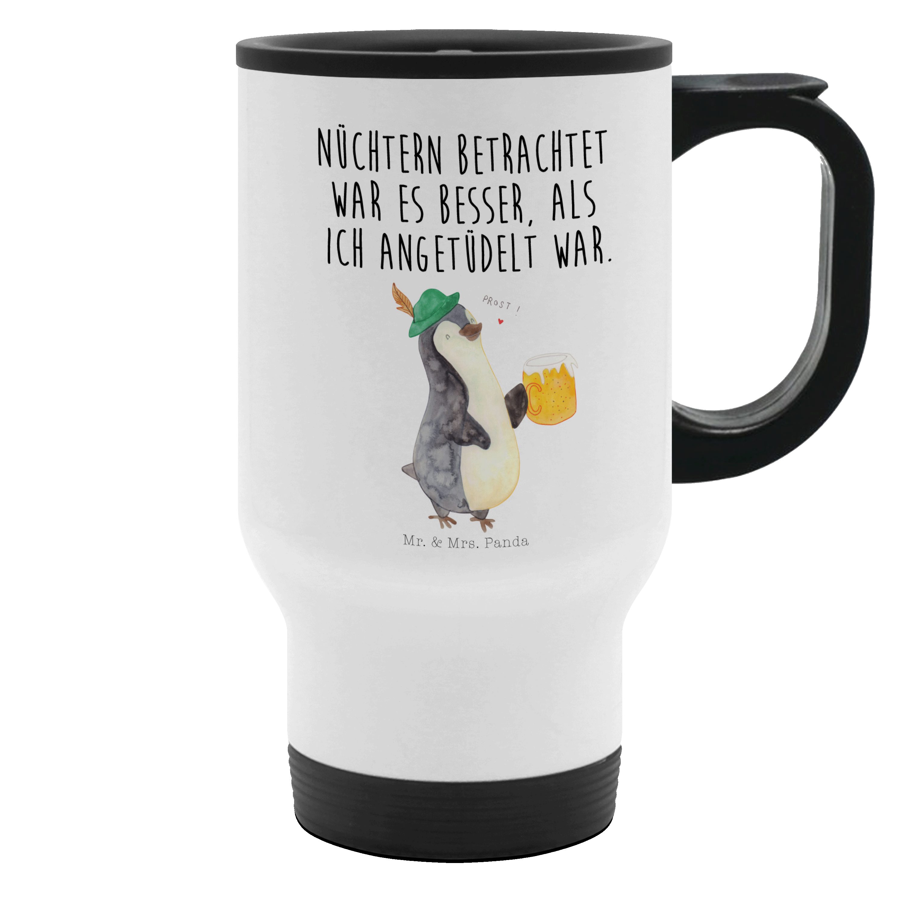 Mr. & Mrs. Panda Thermobecher Pinguin Bier - Weiß - Geschenk, Thermotasse, Feierabend, Oktoberfest, Edelstahl