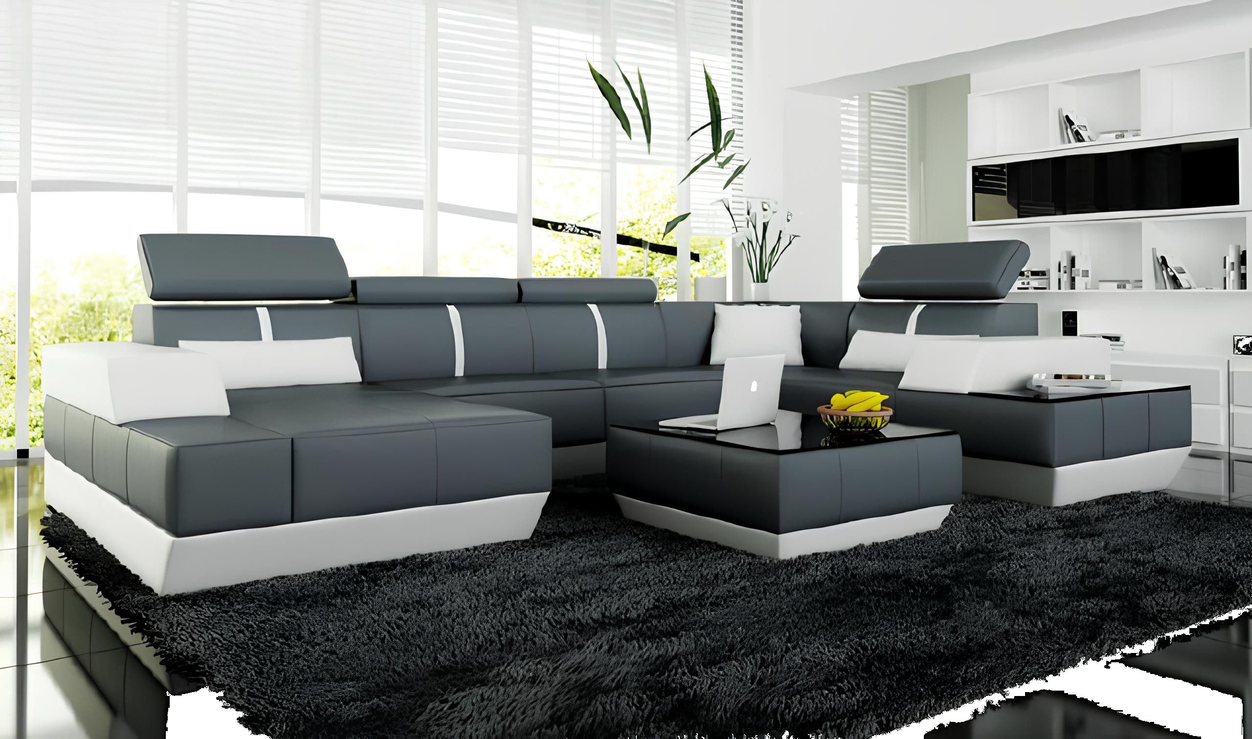 Xlmoebel Ecksofa Ledersofa mit USB-Anschluss in modernem Design für Wohnzimmer, Hergestellt in Europa