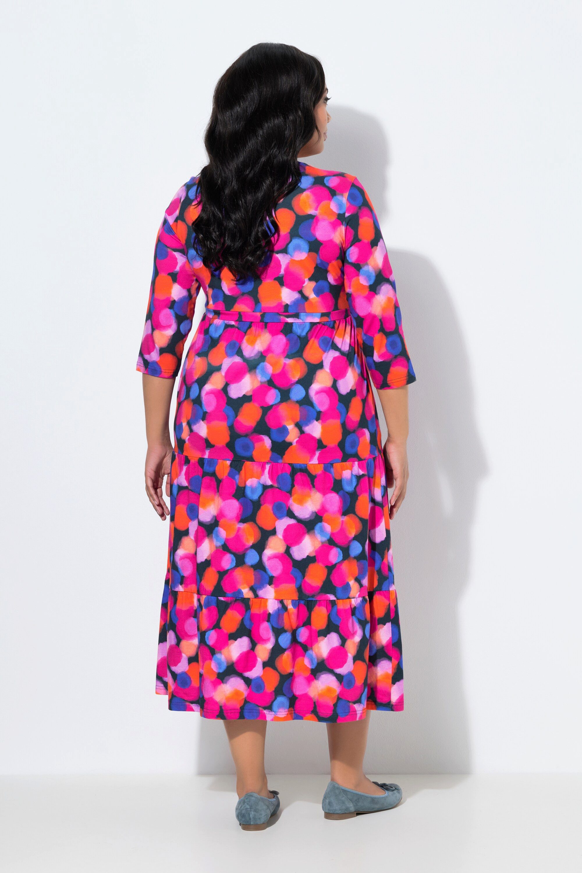 Ulla Popken Maxikleid Maxikleid Punkte A-Linie V-Ausschnitt 3/4-Arm