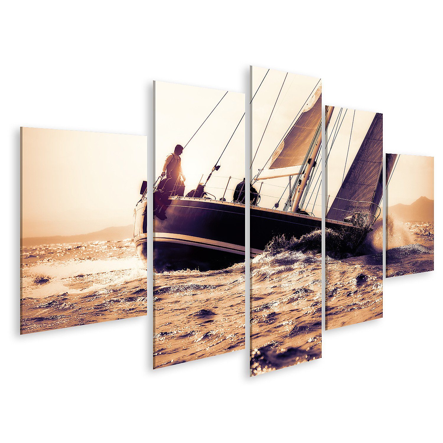 Leinwandbild Bild auf Leinwand Segelboot Segeln bei Sonnenuntergang Wandbild Poster