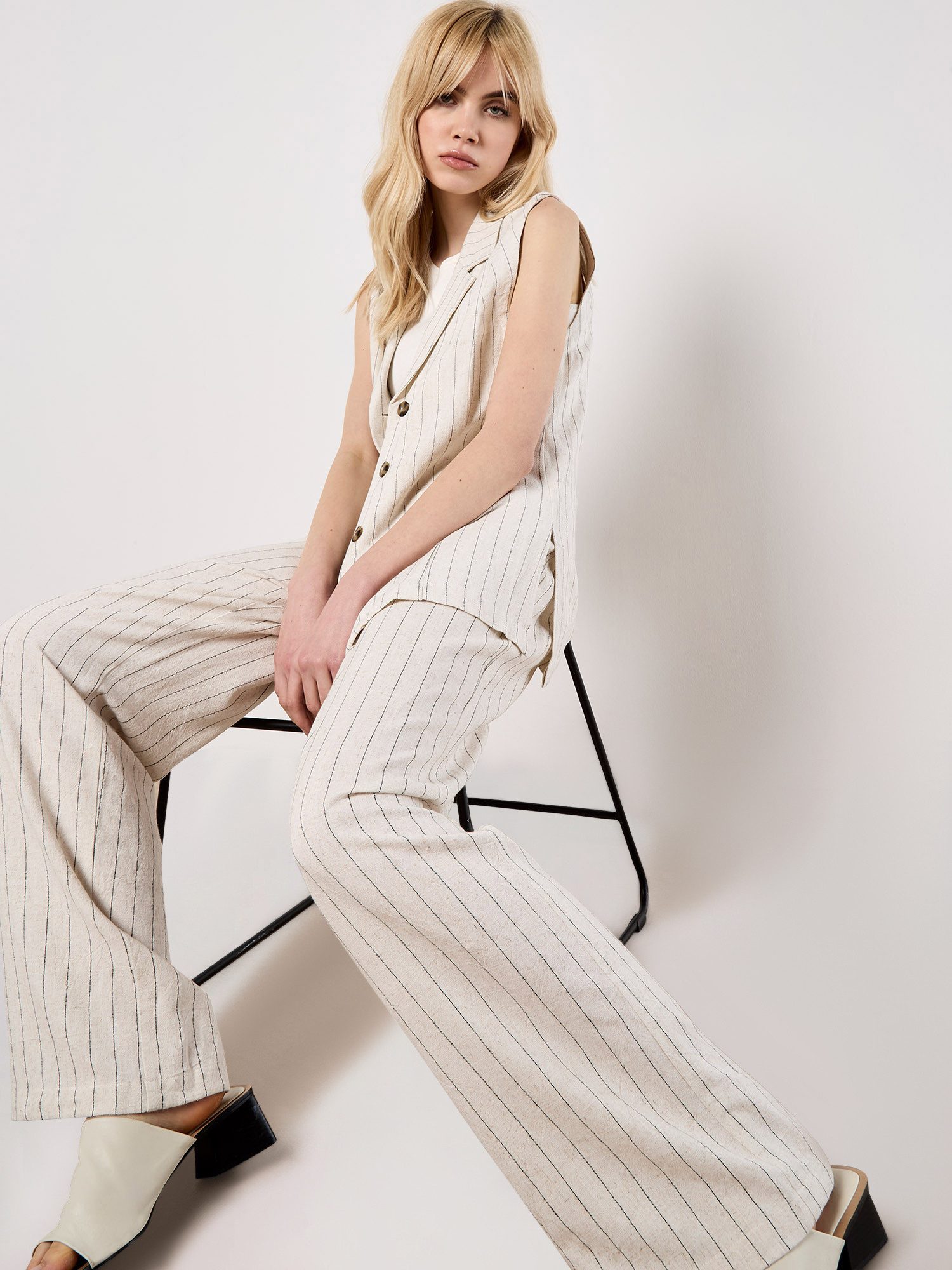 Apricot Stoffhose Weiche Nadelstreifenhosen mit elastischem Bund