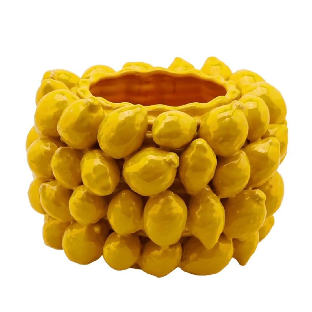 enzo de gasperi Dekovase Zitronenvase mit gelben Zitronen - glasierte Keramik Höhe 22cm Ø 31cm (verschiedene Größen können kombiniert werden)