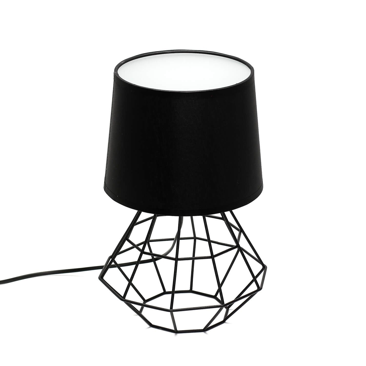 BRICK, Nachttisch Tischleuchte Lampe ohne Stoff Metall Licht-Erlebnisse Leuchtmittel, Schwarz Drahtgestell Nachttischlampe