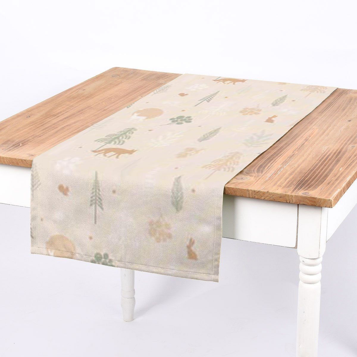 SCHÖNER LEBEN. Tischläufer SCHÖNER LEBEN. Tischläufer Cold Forest Animals Bäume Waldtiere beige