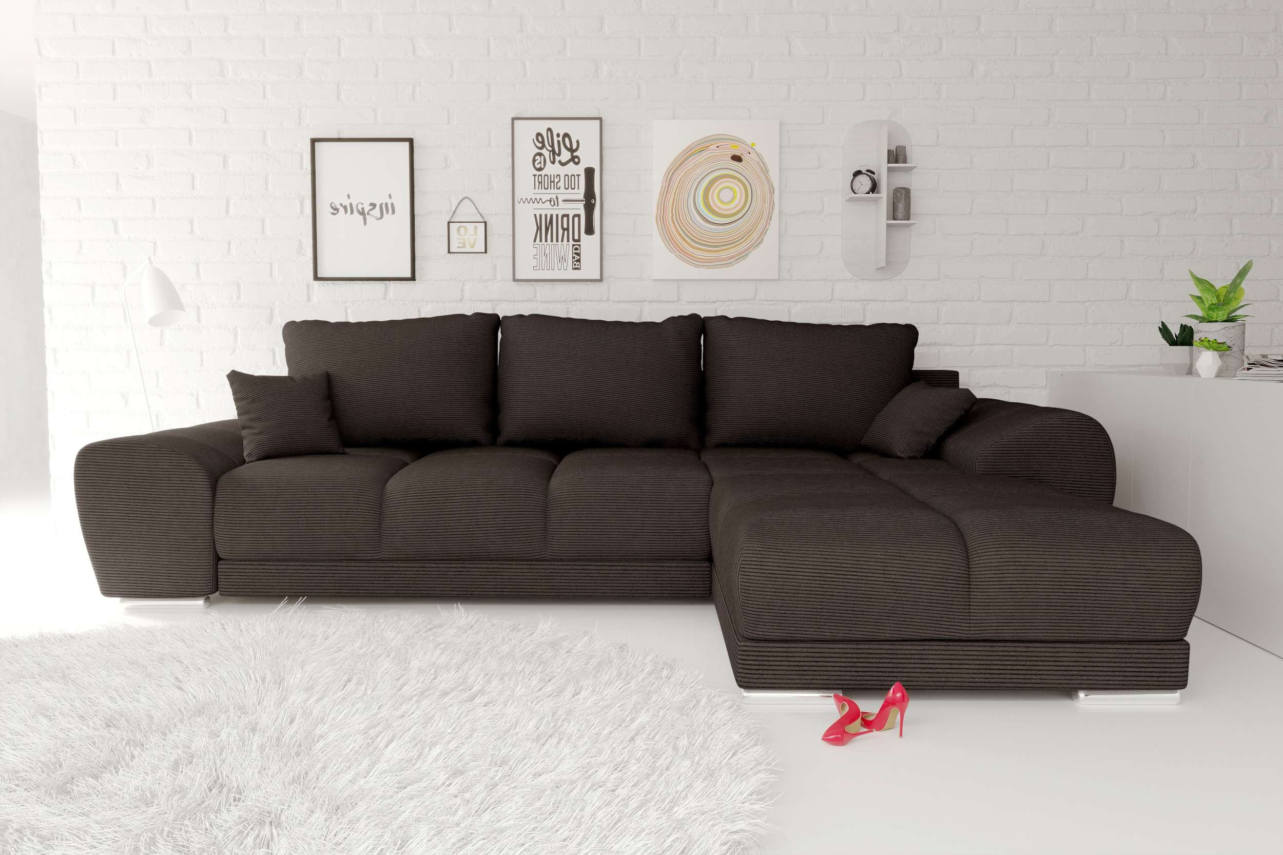 99rooms Ecksofa Antalya, Sofa L-Form, Eckcouch, mit abnehmbaren Kissen, Schlaffunktion, Cordstoff POSO