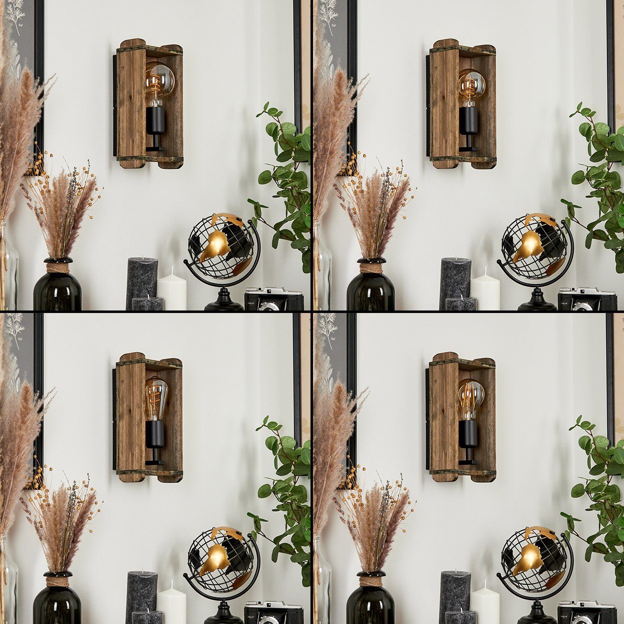 hofstein Wandleuchte »Atid« Vintage Wandlampe aus Metall/Holz in Schwarz/Na günstig online kaufen