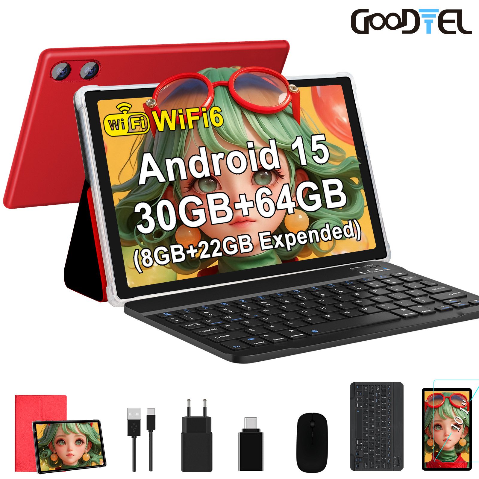 GOODTEL G9 Tablet Android 15,WiFi, 30GB RAM 64GB Speicher erweitern bis zu 1TB Tablet (10,1", Android 15, 64GB Speicher/erweiterbar auf 512TB,6000mAh,Gemini AI,WiFi,Widevine L1)