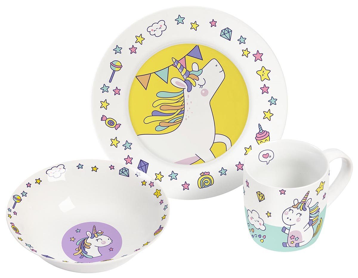 Kindergeschirr-Set Einhorn Doodle 3teilig