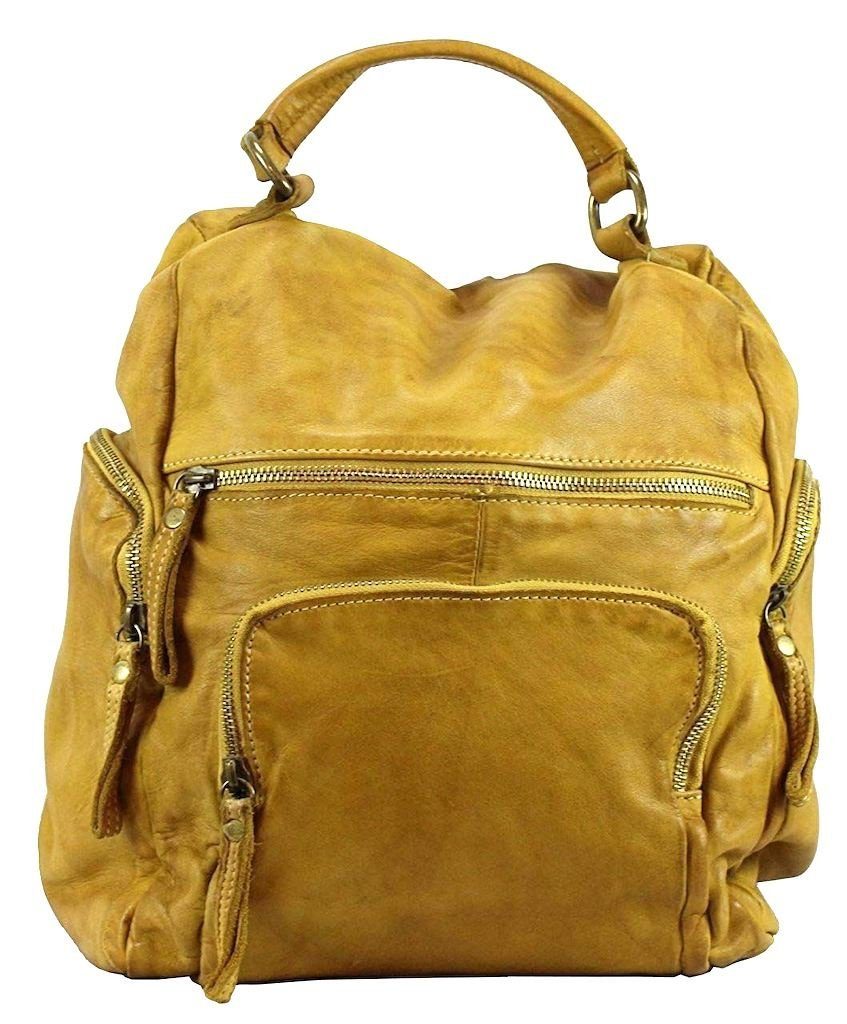 BZNA Rucksack Stella Backpacker Designer Rucksack Damenhandtasche, Echtes Leder Gelb