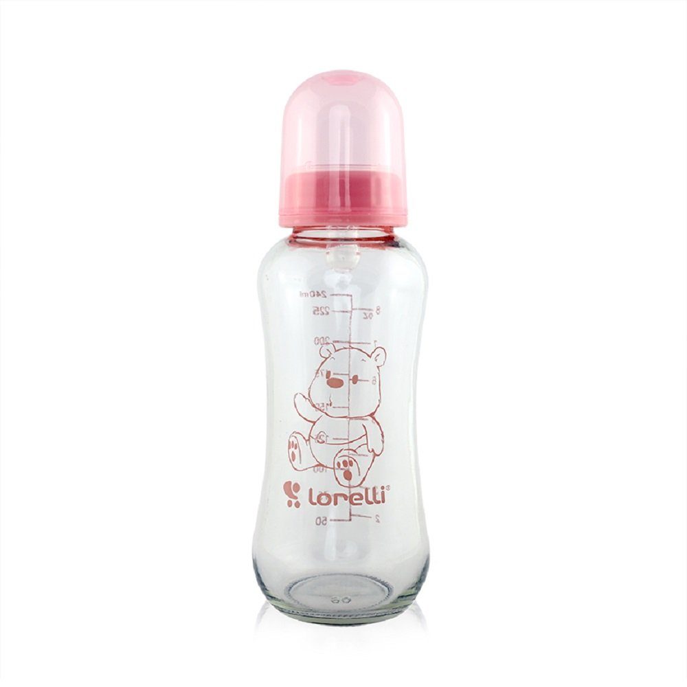 Lorelli Babyflasche Baby 240 240 Deckel Geburt ml ml, Silikonsauger ab Glasflasche Fassungsvermögen pink