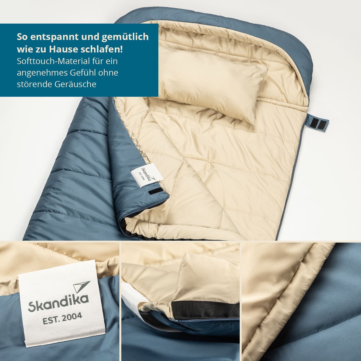Skandika Deckenschlafsack Oppdal Schlafsack für Erwachsene, Camping, Kompakt, leicht, rechteckig (Wärmeisolierender Stoffsteg gegen Kältebrücke, Innentasche mit Klett), bis 7 °C, 230 × 90 cm, 3 Jahreszeiten, Outdoor, Wandern, Tragetasche