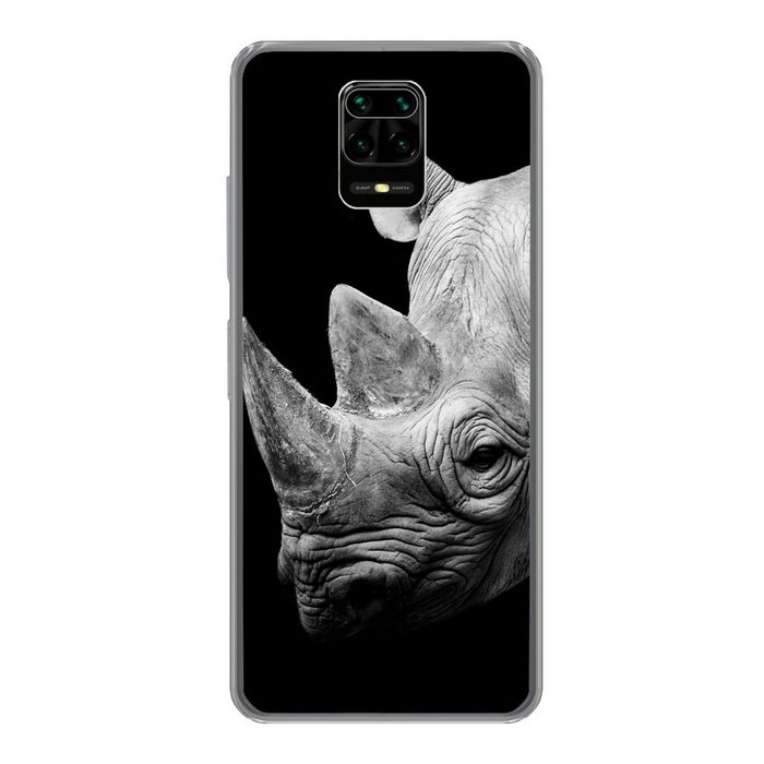 MuchoWow Handyhülle Tiere - Nashorn - Schwarz - Weiß - Porträt Phone Case Handyhülle Xiaomi Redmi Note 9 Pro Silikon Schutzhülle