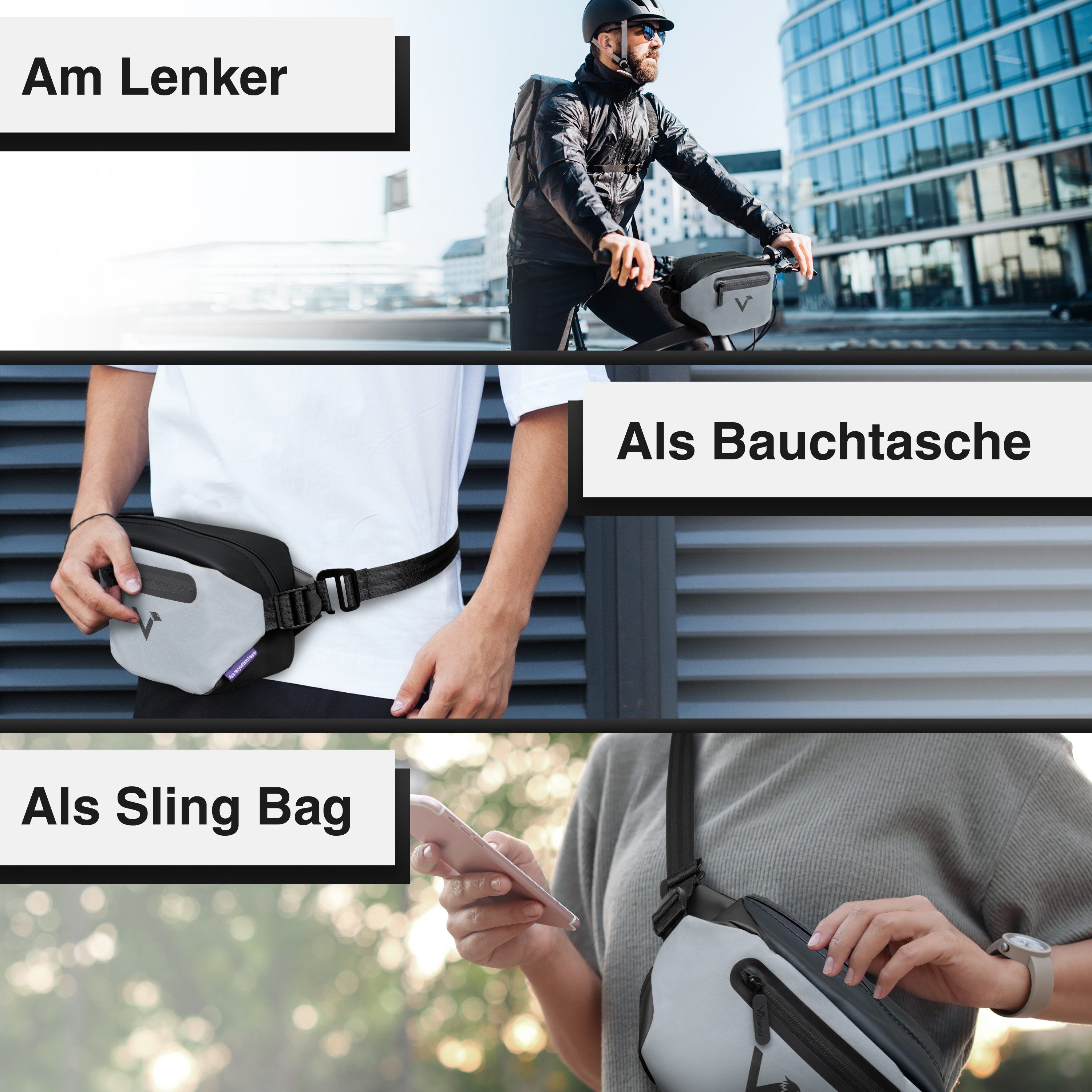 Valkental Lenkertasche Fahrradtasche vorne für Lenker, wasserdicht & reflektierend, 5 L