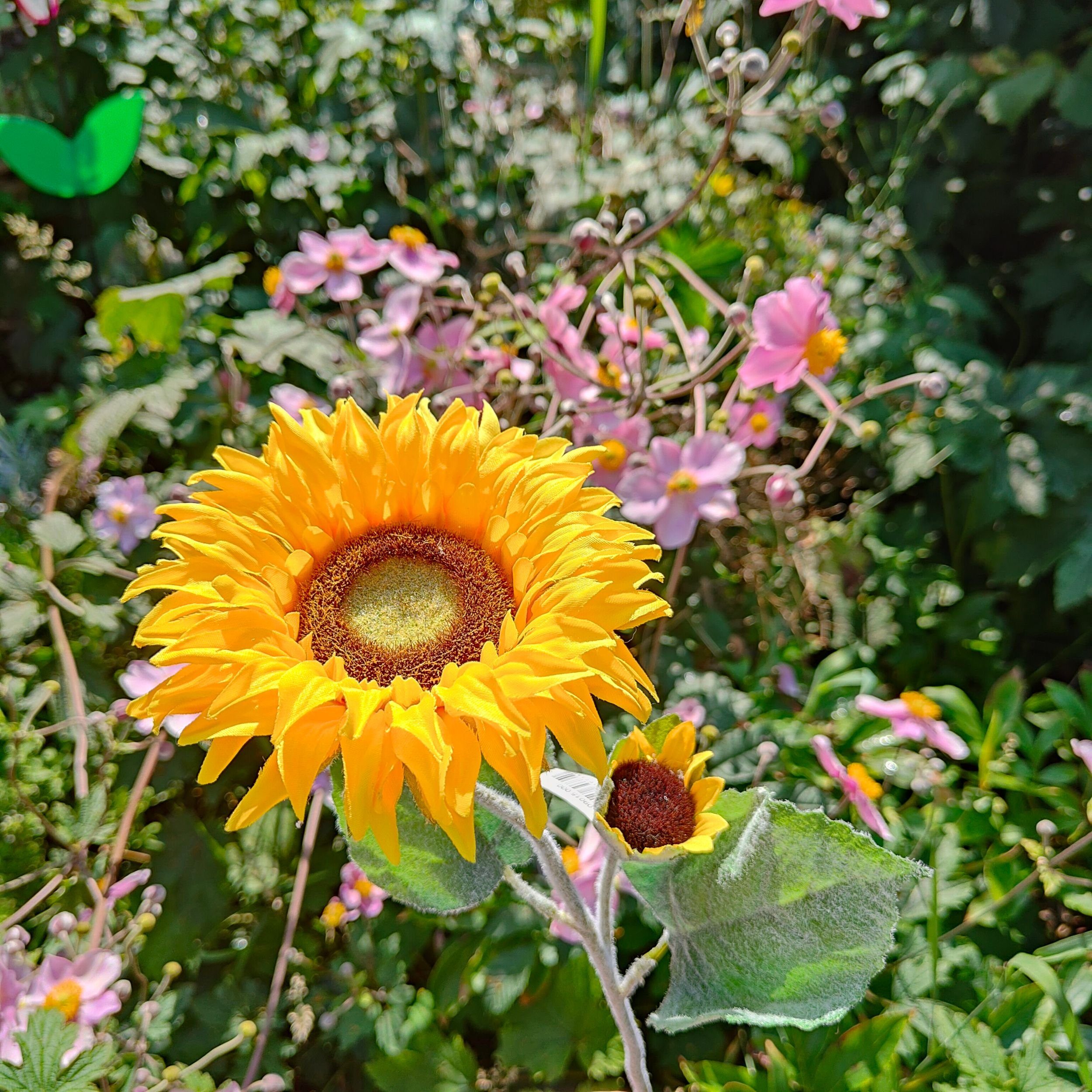 Kunstblume Künstliche Sonnenblume Gelb Grün Geflockt 41 cm, DekoTown