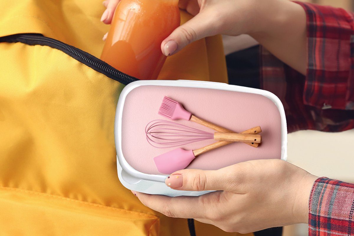 und Kinder MuchoWow Jungs Erwachsene, - Mädchen und Brotbox (2-tlg), für Rosa - Brotdose, Backen, Lunchbox weiß für Küchenutensilien Kunststoff,