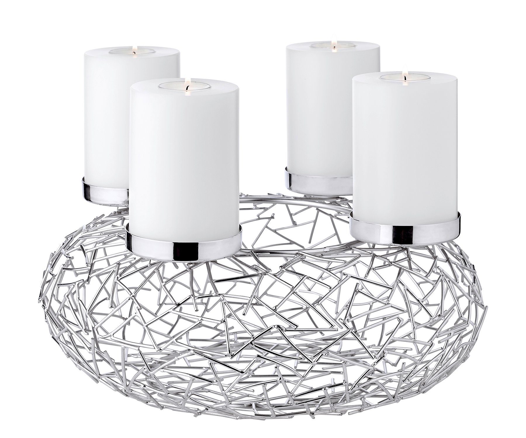 EDZARD Adventskranz Milano L, Edelstahl, hochglanzpoliert, für Stumpenkerzen, Ø 34 cm
