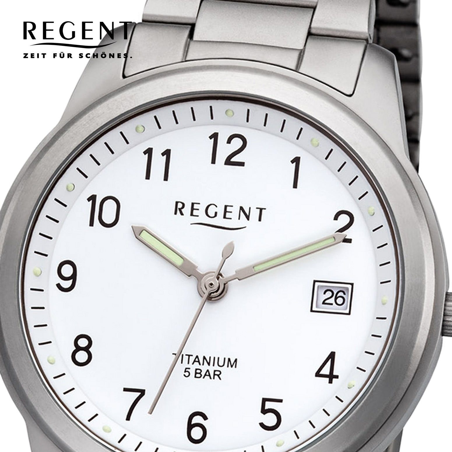 Regent rund, Metallarmband Herren Metall (ca. Armbanduhr Regent Herren F-208 Quarzwerk, mittel 36mm), Quarzuhr Uhr