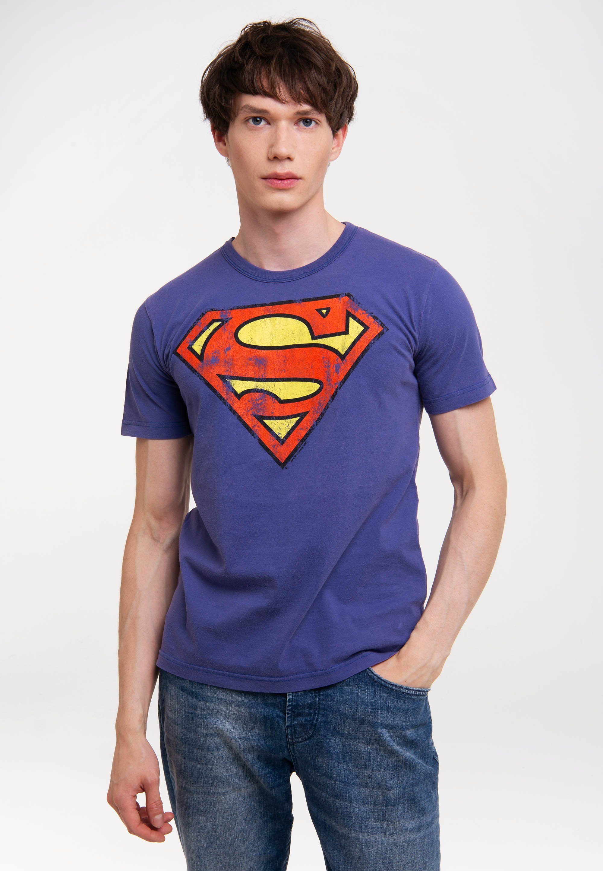 LOGOSHIRT T-Shirt DC Comics – Superman mit lizenziertem Print blau-blau