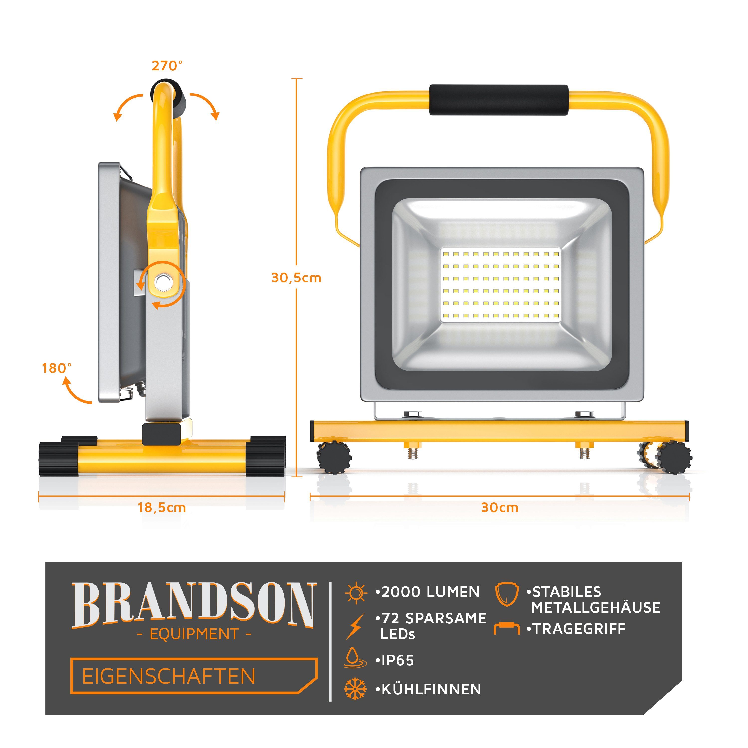 Brandson Baustrahler, LED, (wasserfest) IP65 Innen- 2500 Außenbereich, & Lumen, für 30W
