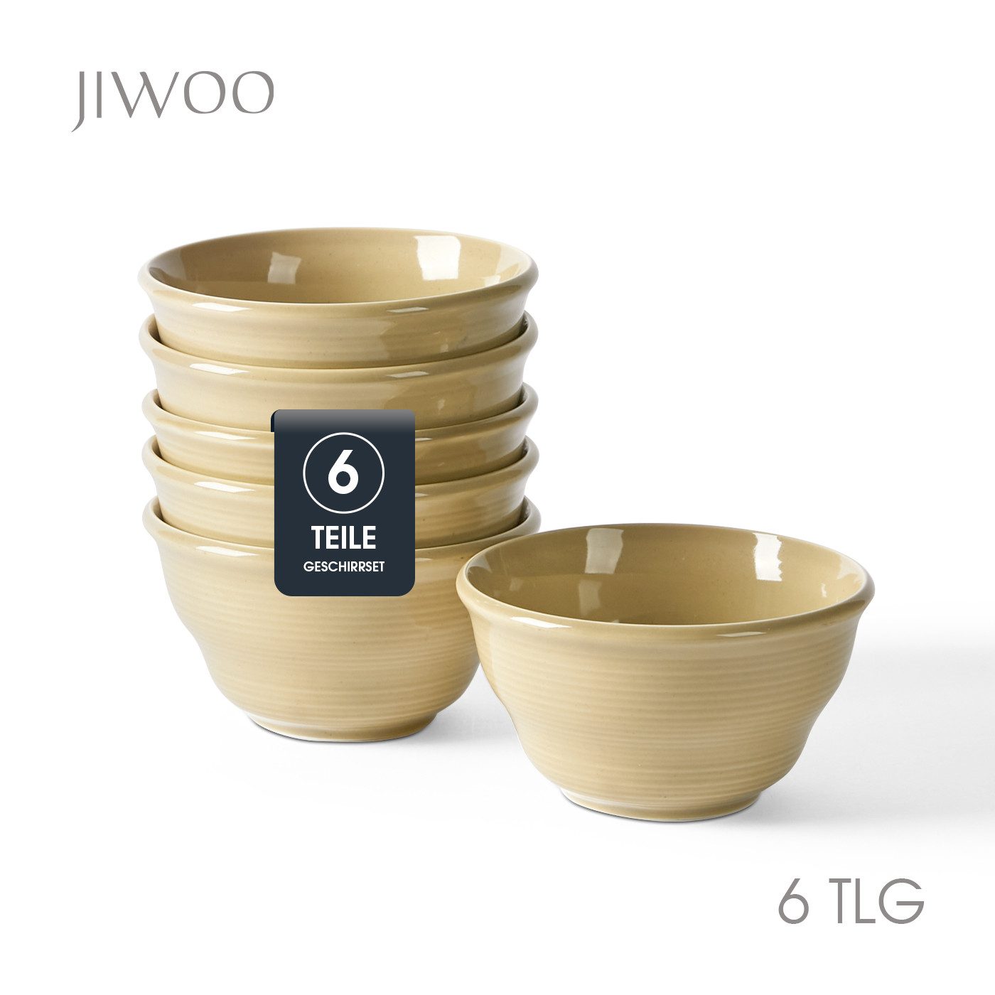 JIWOO Schüssel 6er Ø11,7cm, Müslischale Eisschale FrühstückSchale Dessertschale, Keramik, (Schaleset, 6-tlg), Bowl, Hochwertiges Schalen Braun Schale Mikrowellenofen Spülmaschine