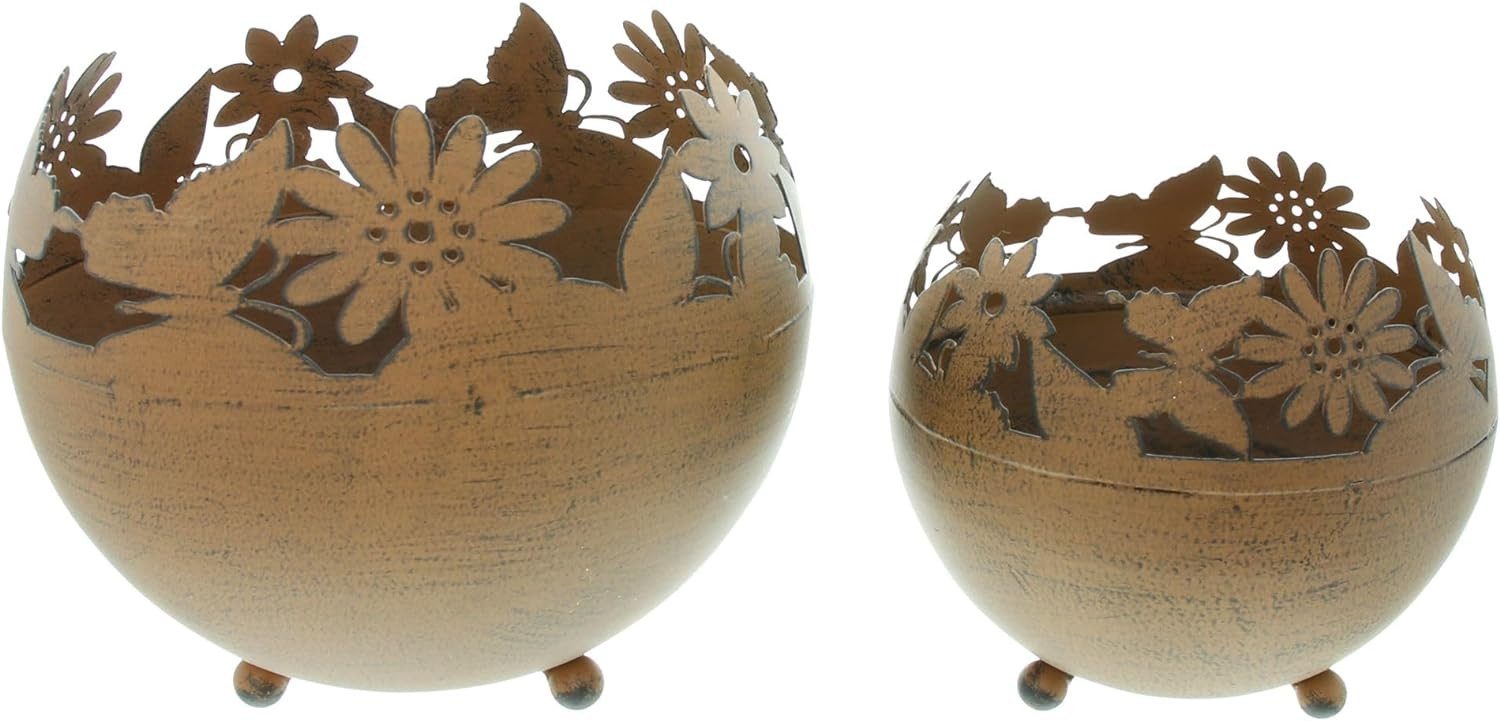 Dekoleidenschaft Windlicht "Wiese" aus Metall in Rostoptik, Deko Windlichtkugel, Teelichthalter (2 St., im Set), Kerzenhalter in Kugelform Metallkugel Feuerkugel für Drinnen & Draußen