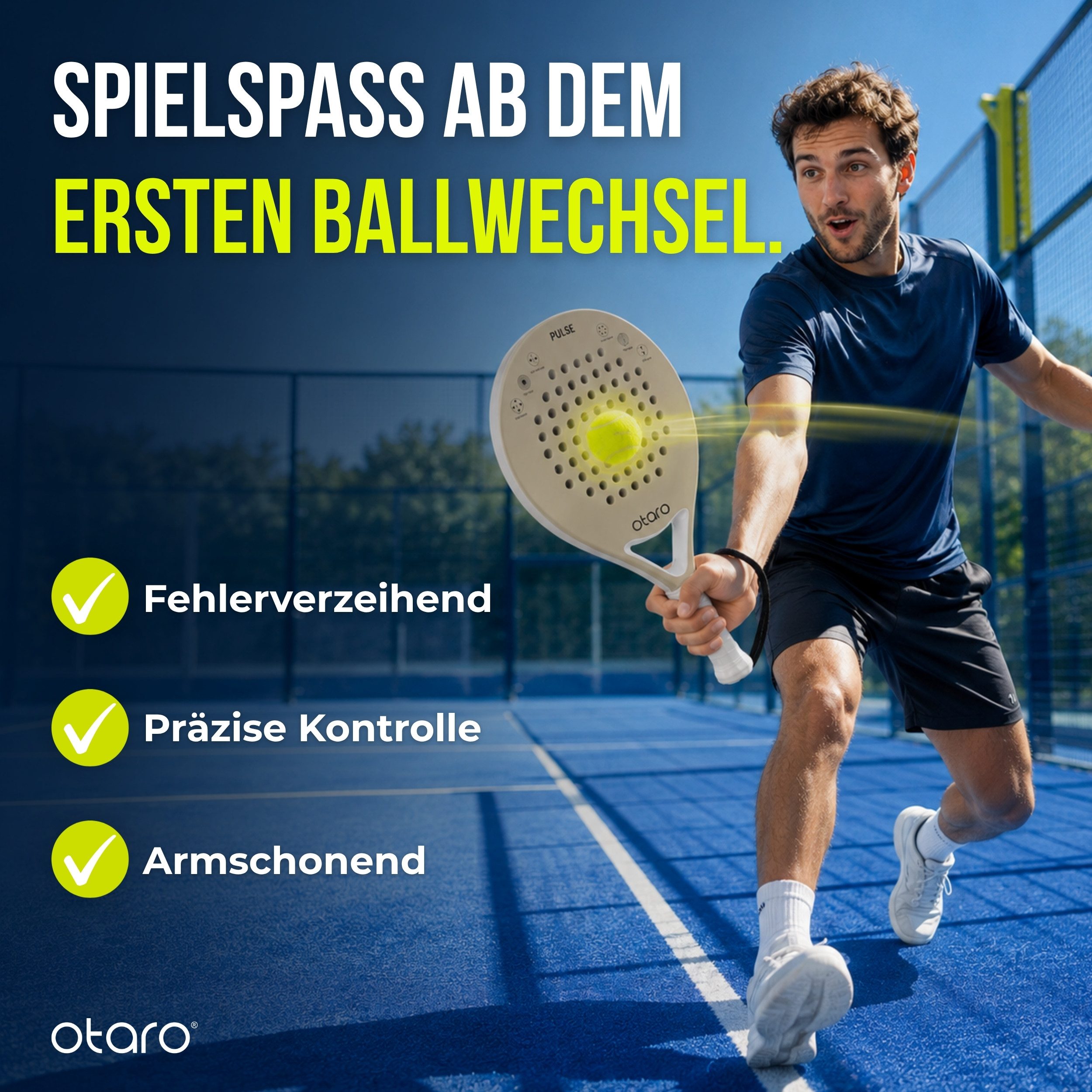 Otaro Padelschläger Padelschläger PULSE, Leicht. Präzise. Kontrolle., (Direkt loslegen, Padel Schläger für Einsteiger & Aufsteiger)