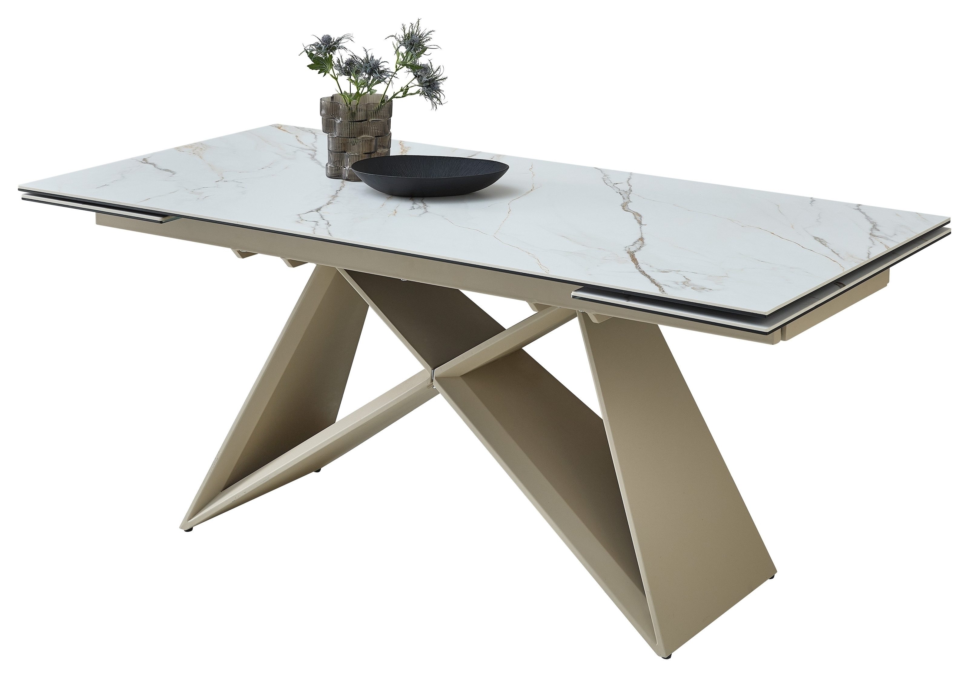 PREISBRECHER Kulissen-Esstisch Jamiro, ausziehbar bis 260cm, weiß, beige - 180/260x76x90 (BxHxT)