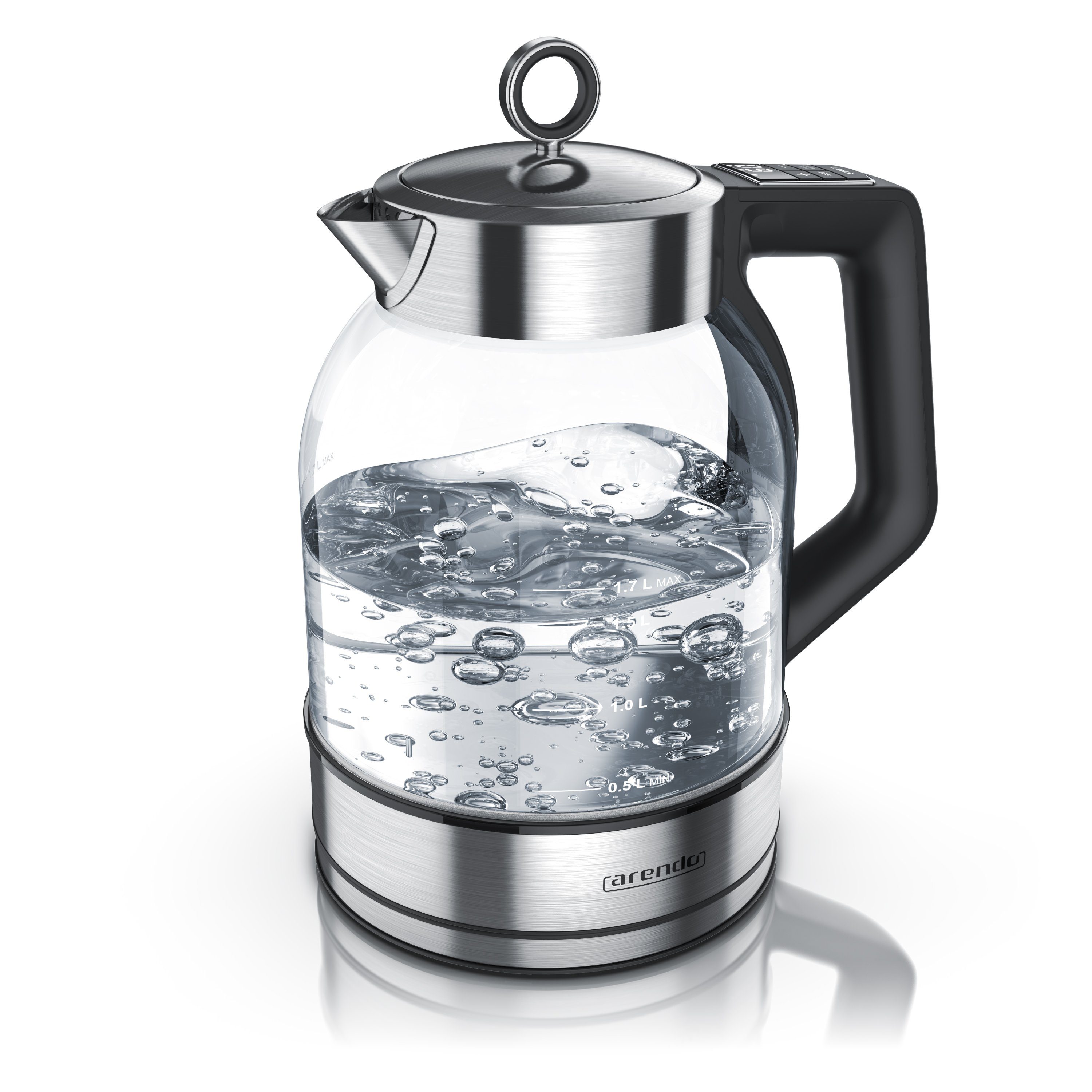 Arendo Wasserkocher, 1,7 l, 2000 Basis, Temperatureinstellung, Glas Edelstahl, Warmhaltefunktion & W, 360°