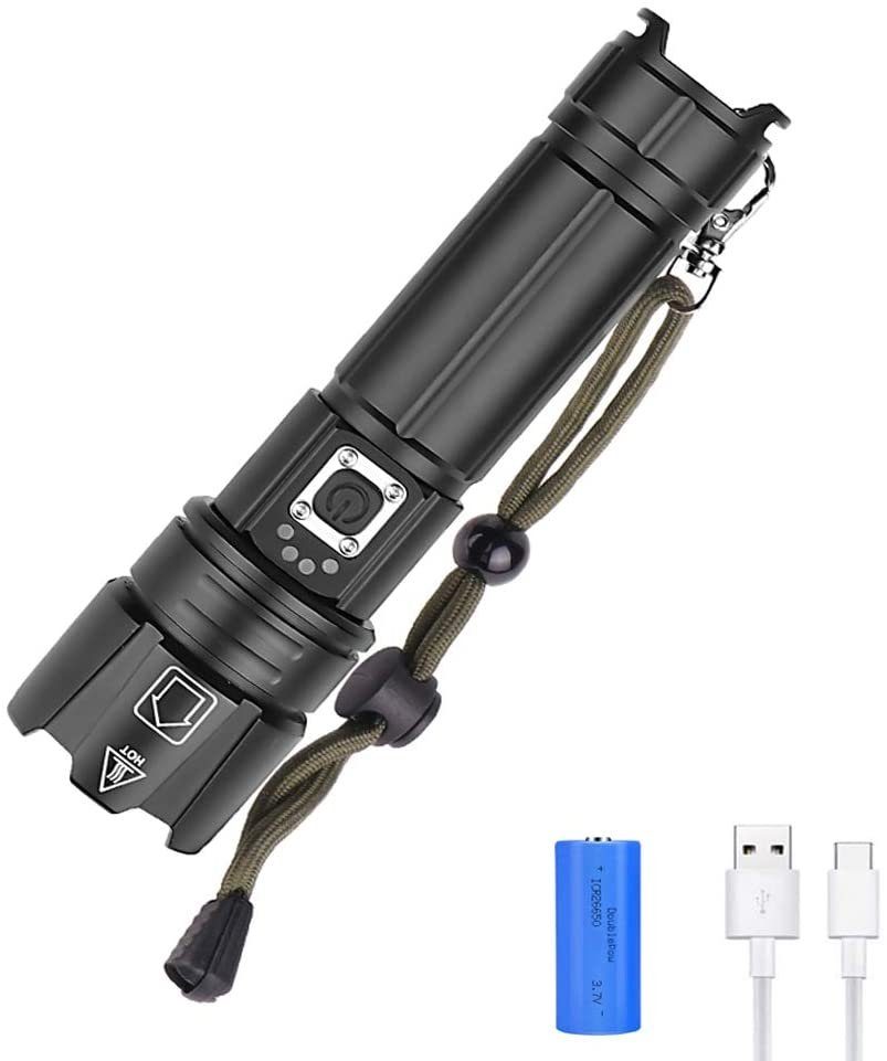 Haiaveng Taschenlampe 6000 Lumen zoombare Teleskop-Taschenlampe (2-St), 5 Modi und wiederaufladbare USB-Taschenlampe