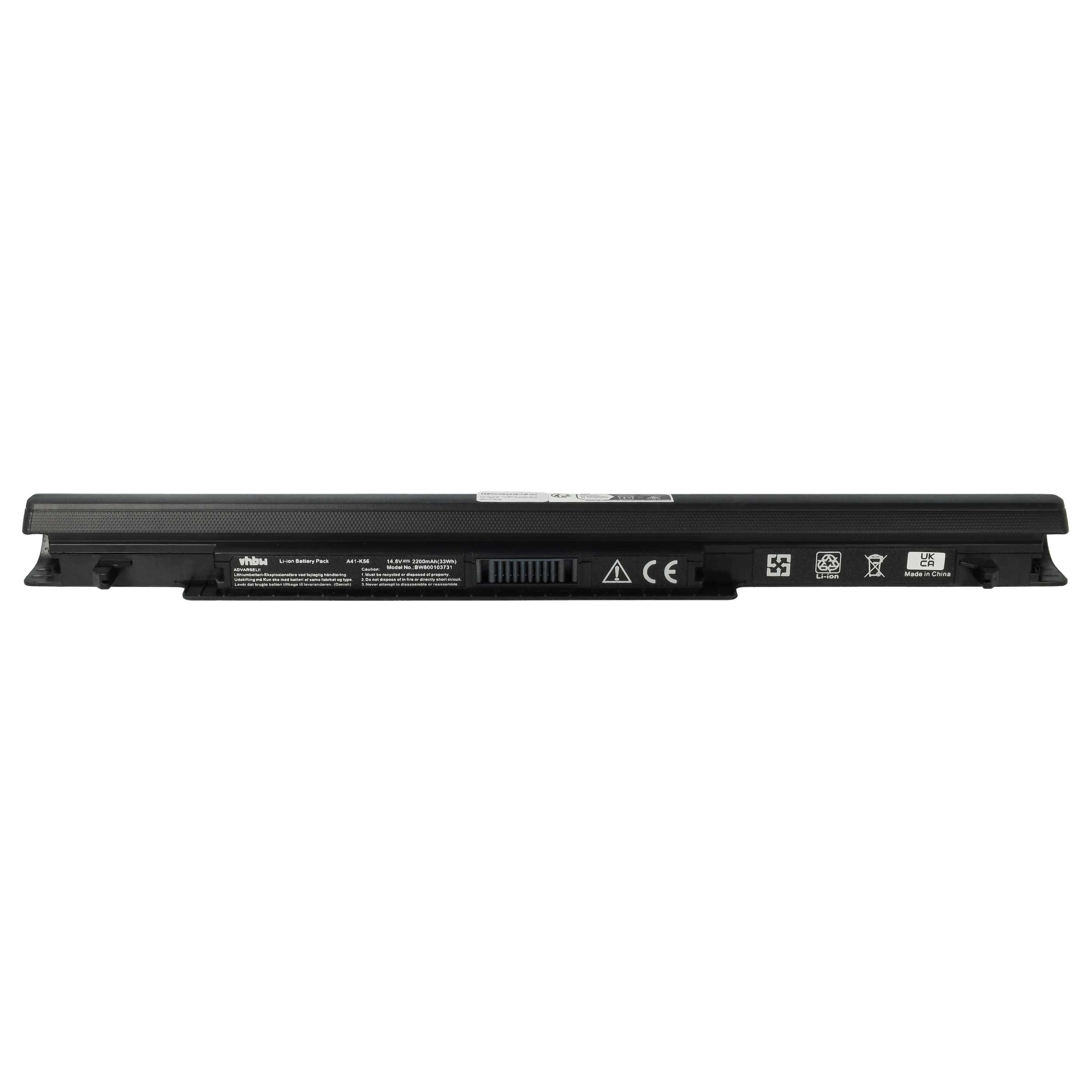 vhbw Akku Ersatz für Asus A31-K56, A41-K56, A32-K56, A42-K56 für Notebook, Laptop-Akku Akku Li-Ion 2200 mAh (14,8 V, 1 St), Leistungsfähiger Austausch-Akku für Notebook, Wiederaufladbar, Jede
