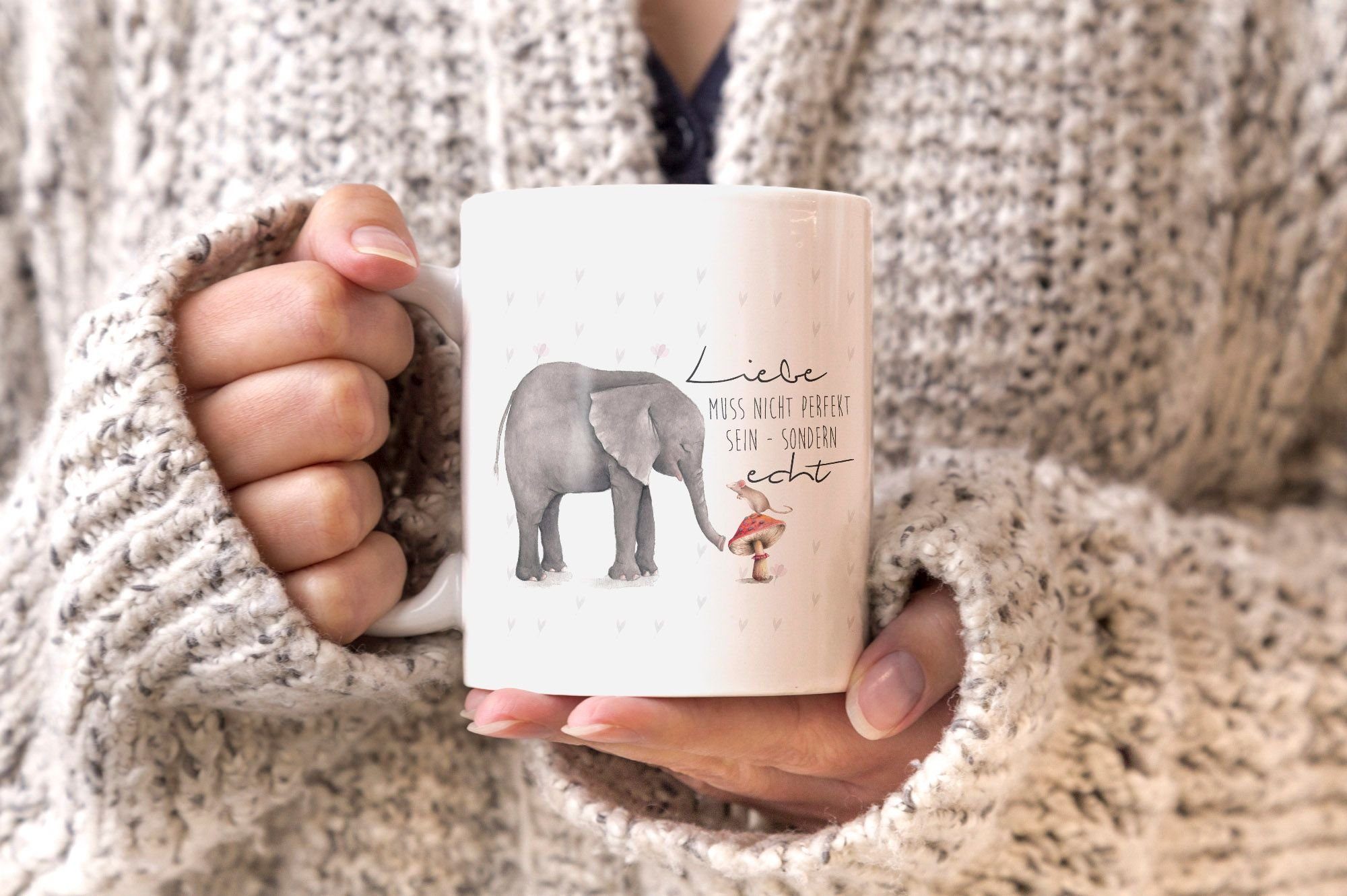 Geschenk-Tasse Kaffeetasse echt einfarbig, Keramiktasse MoonWorks MoonWorks® Elefant muss Tasse Keramik Maus perfekt Teetasse sein sondern nicht Liebe