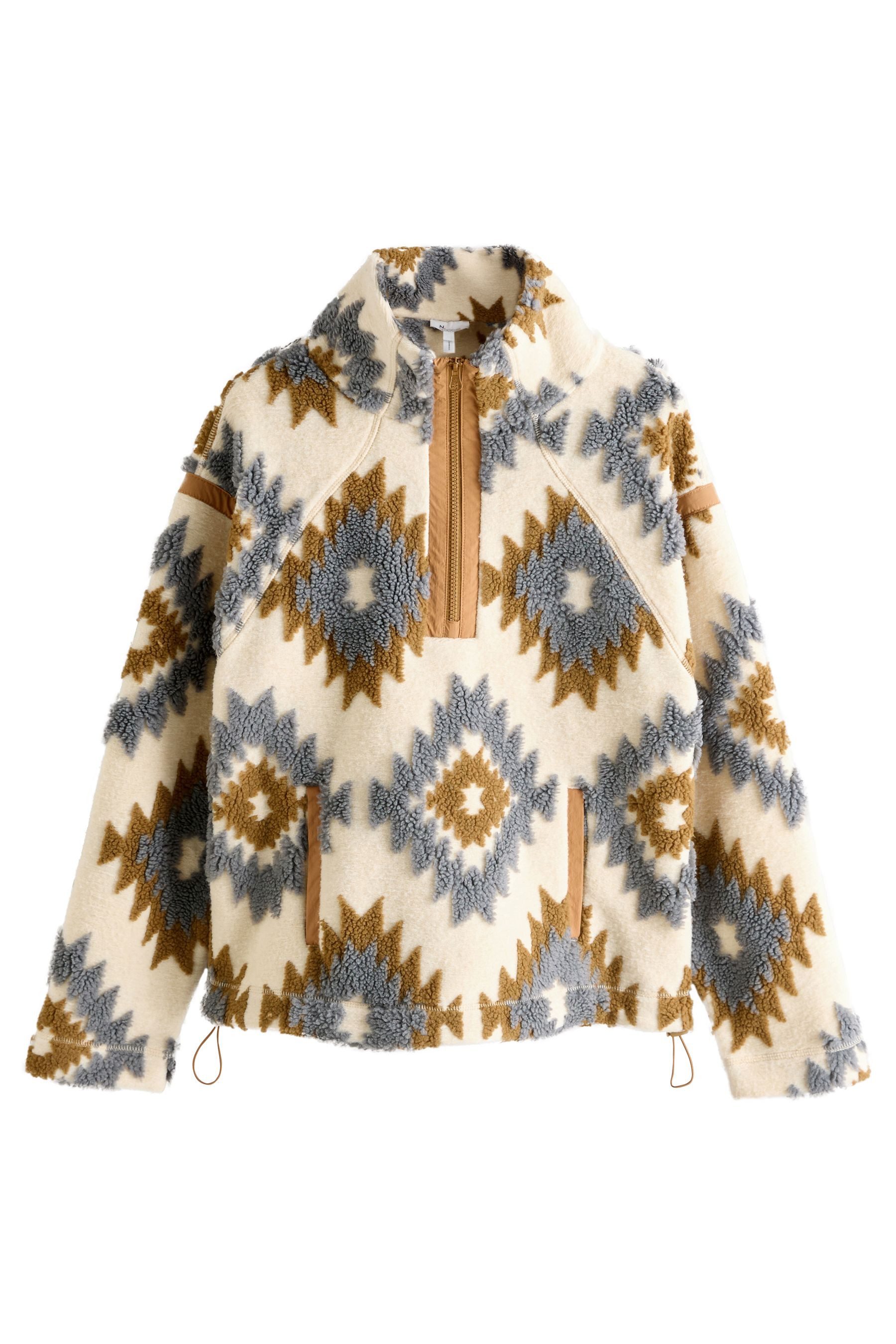 Fleecejacke N. Premium Borg-Jacke mit 1/2-RV und Azteken-Print