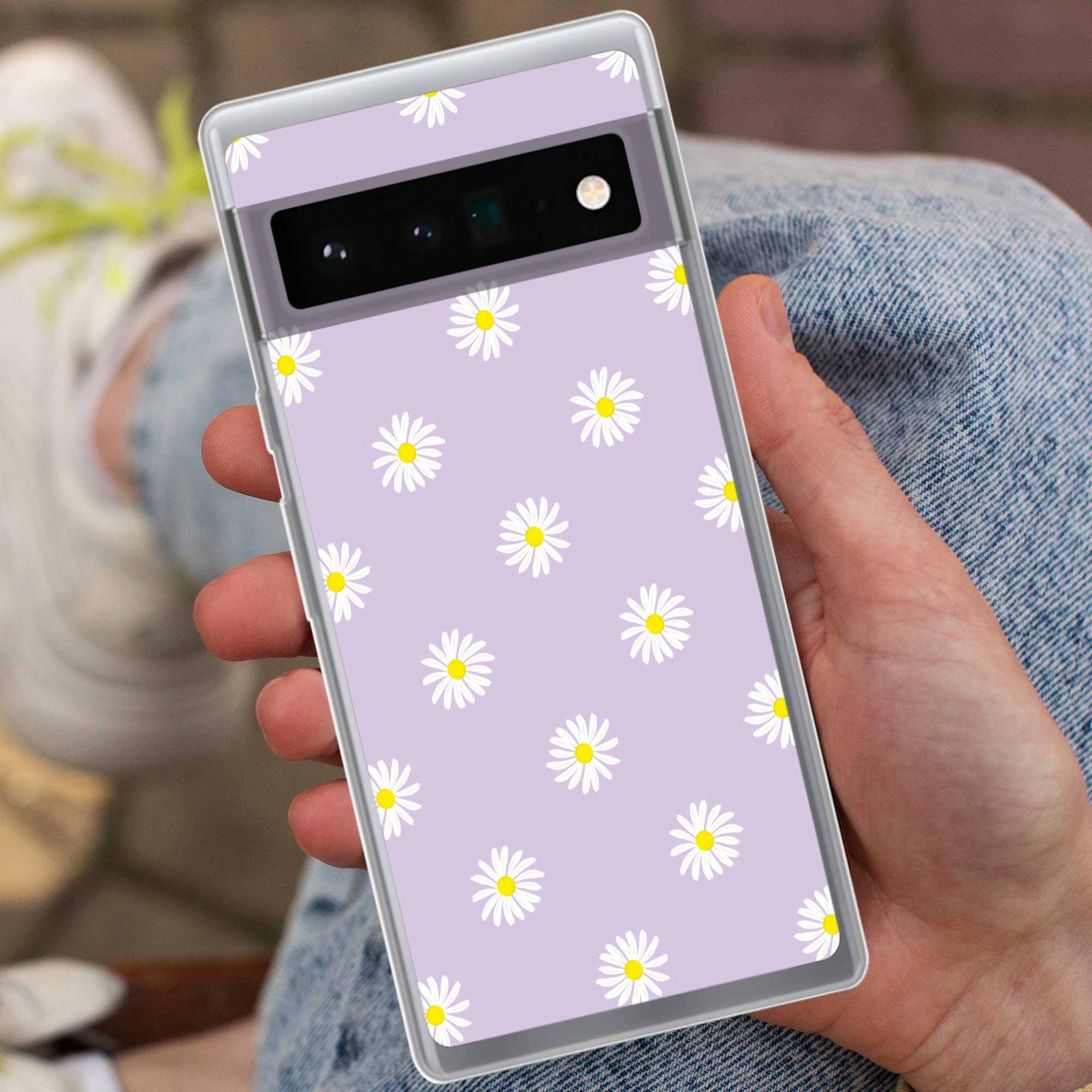 MuchoWow Handyhülle für Google Pixel 6 Pro Gänseblümchen - Pastell - Weiß - Lila - Blumen, Handy Case, Silikon, Bumper Case Dünn