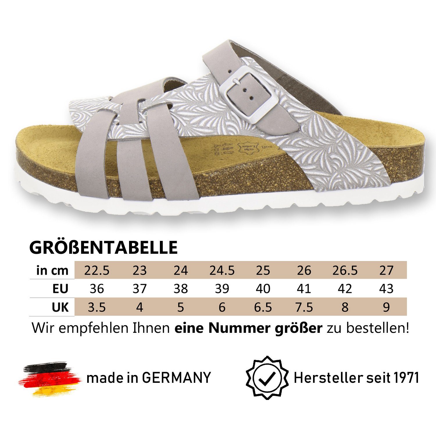 in Germany Fussbett, Damen Made grau/marga AFS-Schuhe mit 2122 aus Pantolette Leder für