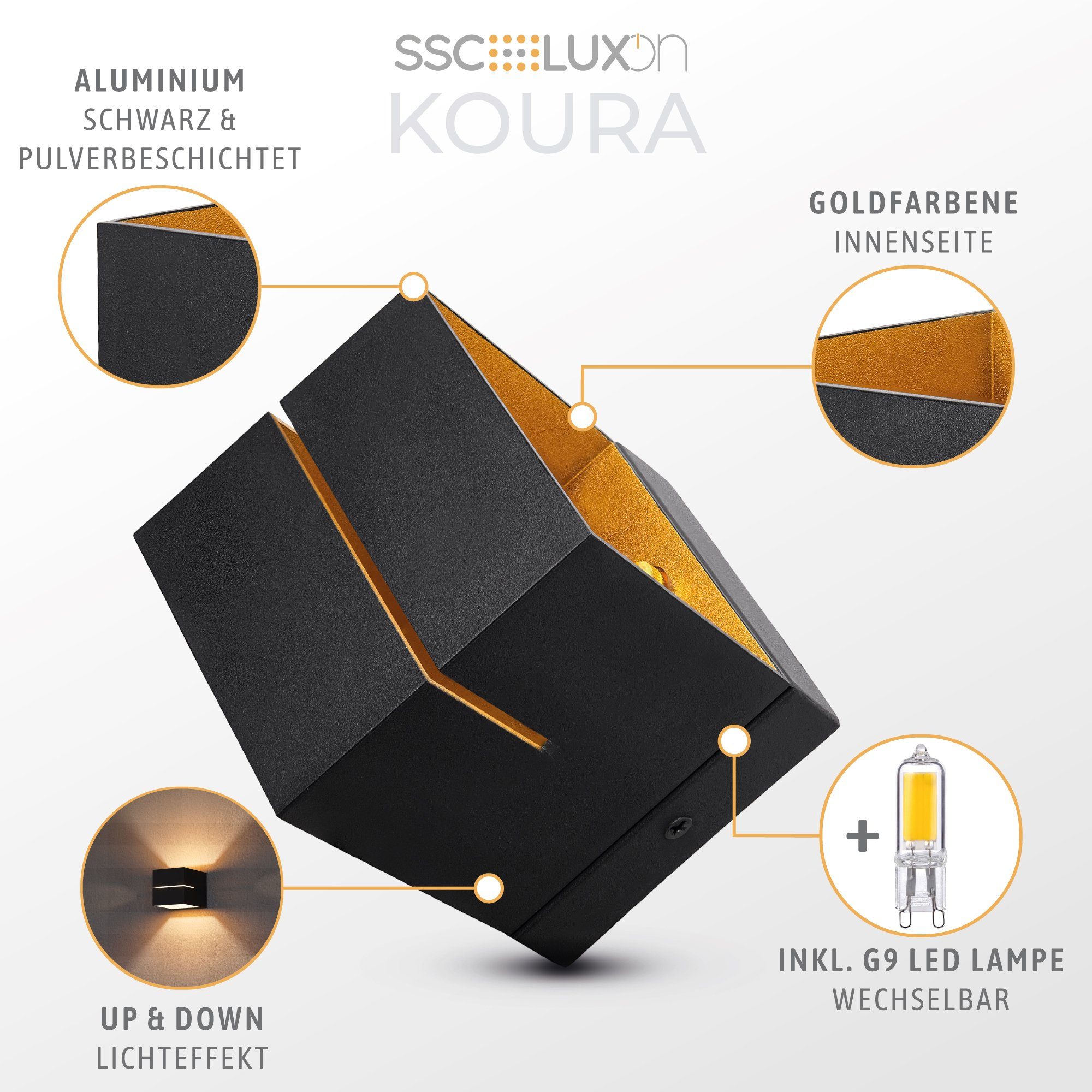SSC-LUXon LED Wandleuchte Wandleuchte KOURA schwarz günstig online kaufen