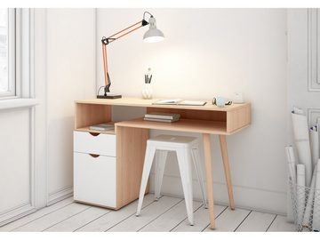loft24 Schreibtisch Sebi, Computertisch mit Schublade+Tür, Skandinavischer Stil, Breite 120 cm