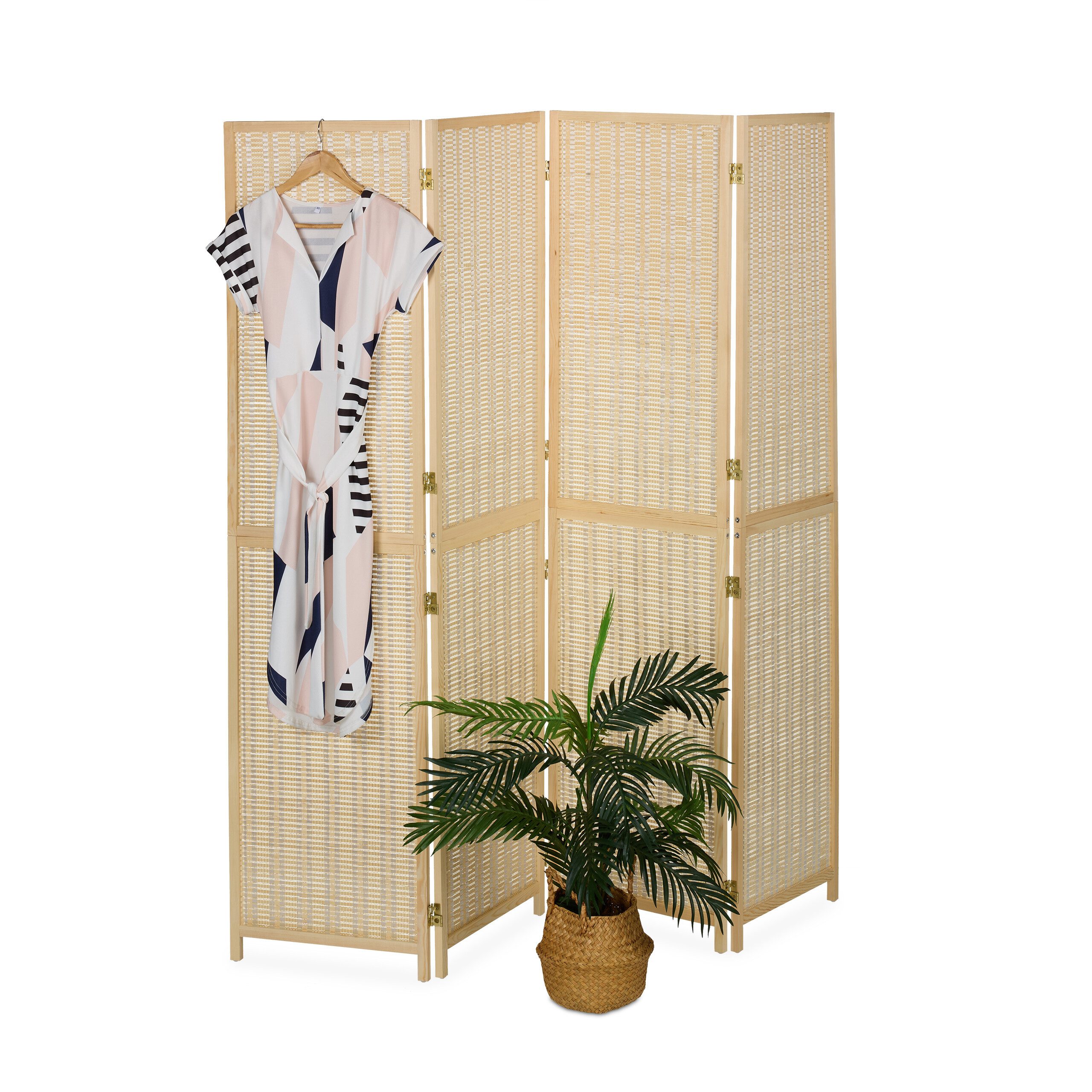 relaxdays Paravent Bambus Paravent 4-teilig