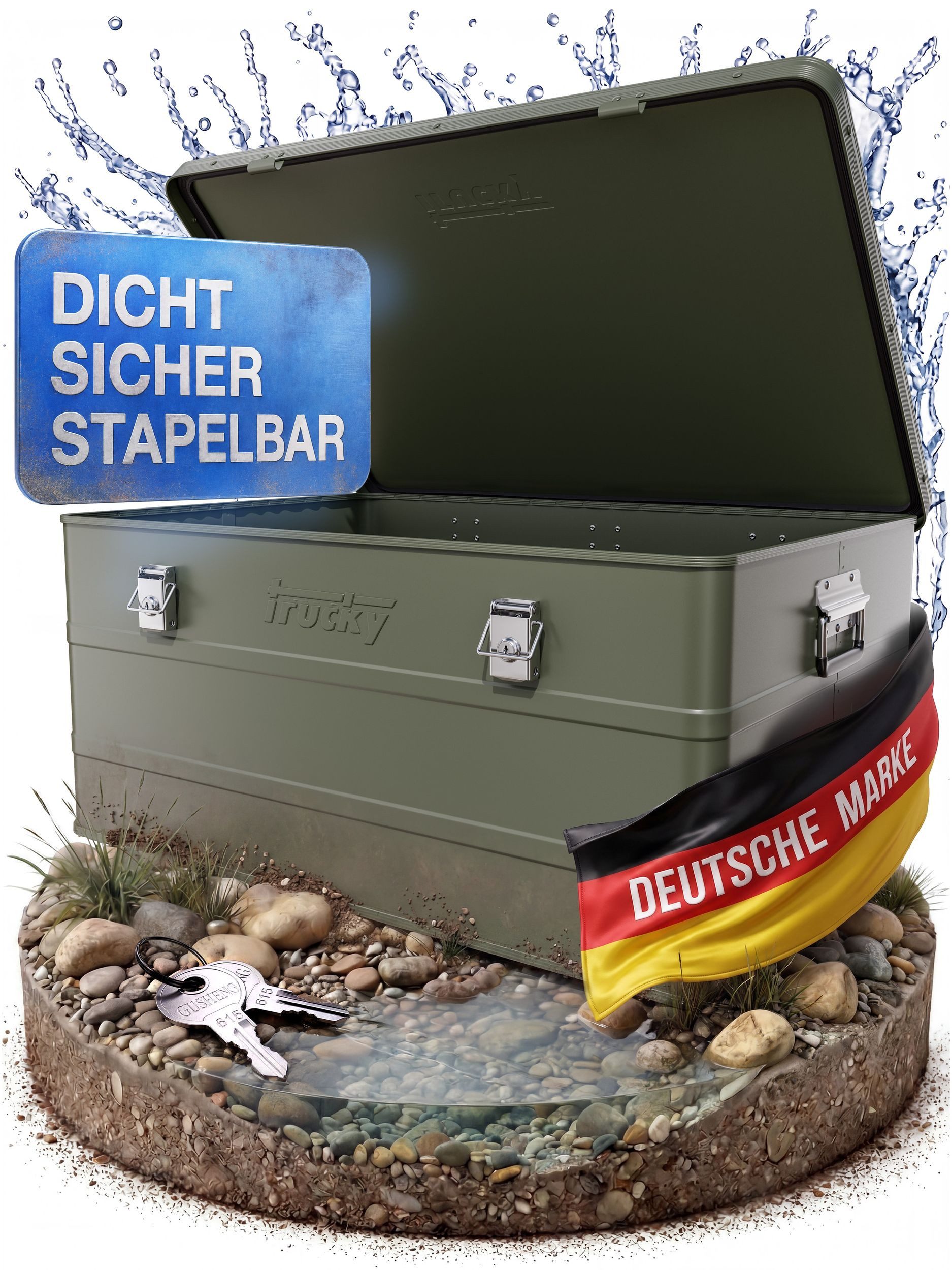 Trucky Allzweckkiste Aluminium Box mit Deckel Grün Alukiste 135 Liter Kiste Abschließbar