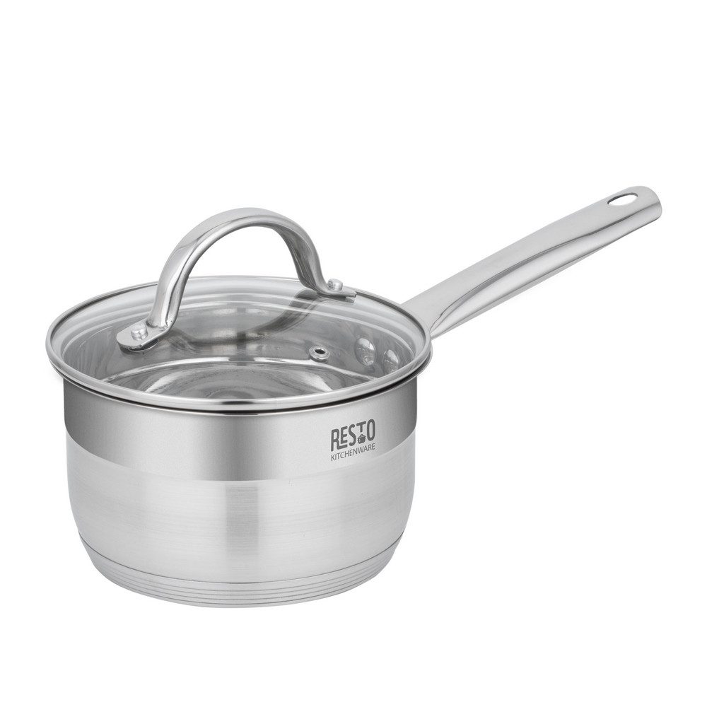 RESTO Kitchenware Kasserolle Rigel, Soßentopf 1,9 l, energiesparend und spülmaschinenfest, Edelstahl 18/10 (2-tlg), mit hitzebeständigem Glasdeckel, im Geschenkkarton