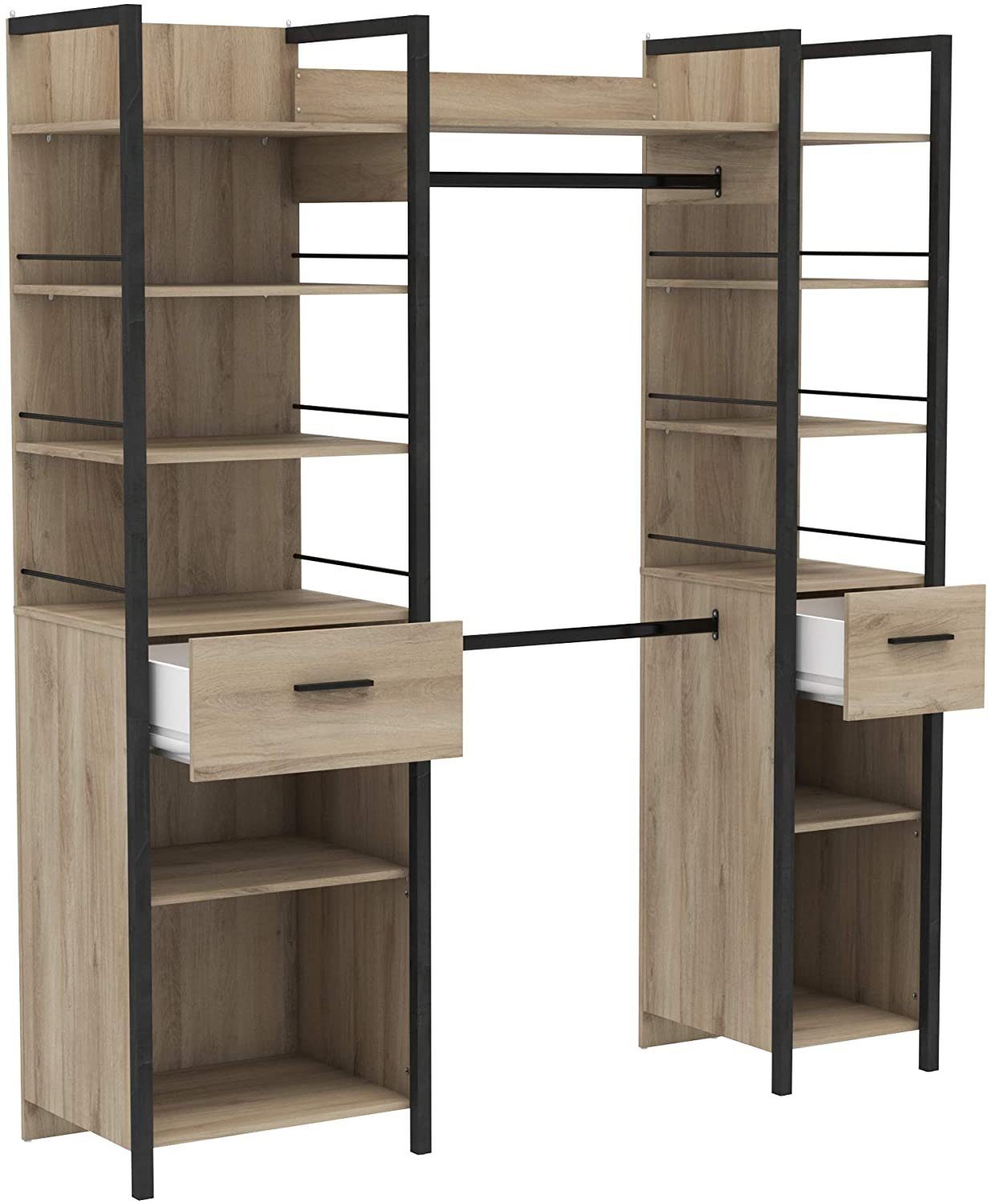 habeig Kleiderschrank Kleiderschrank begehbar offen Garderobe Schrank Regal Braun Schwarz